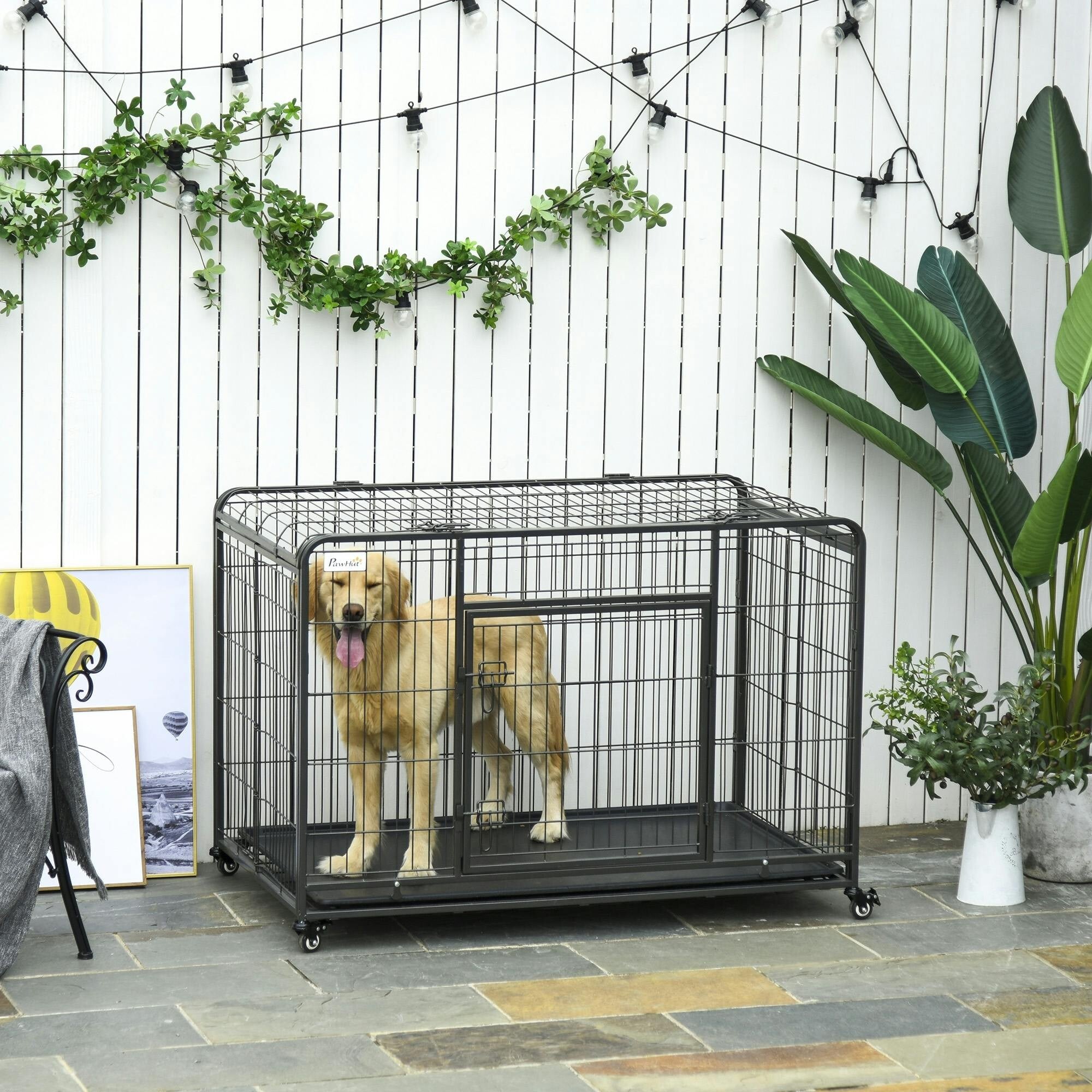 B&Q - Metal Dog Cage Kennel W/ Locking Door & Wheels Extra Large Pets - Image 4