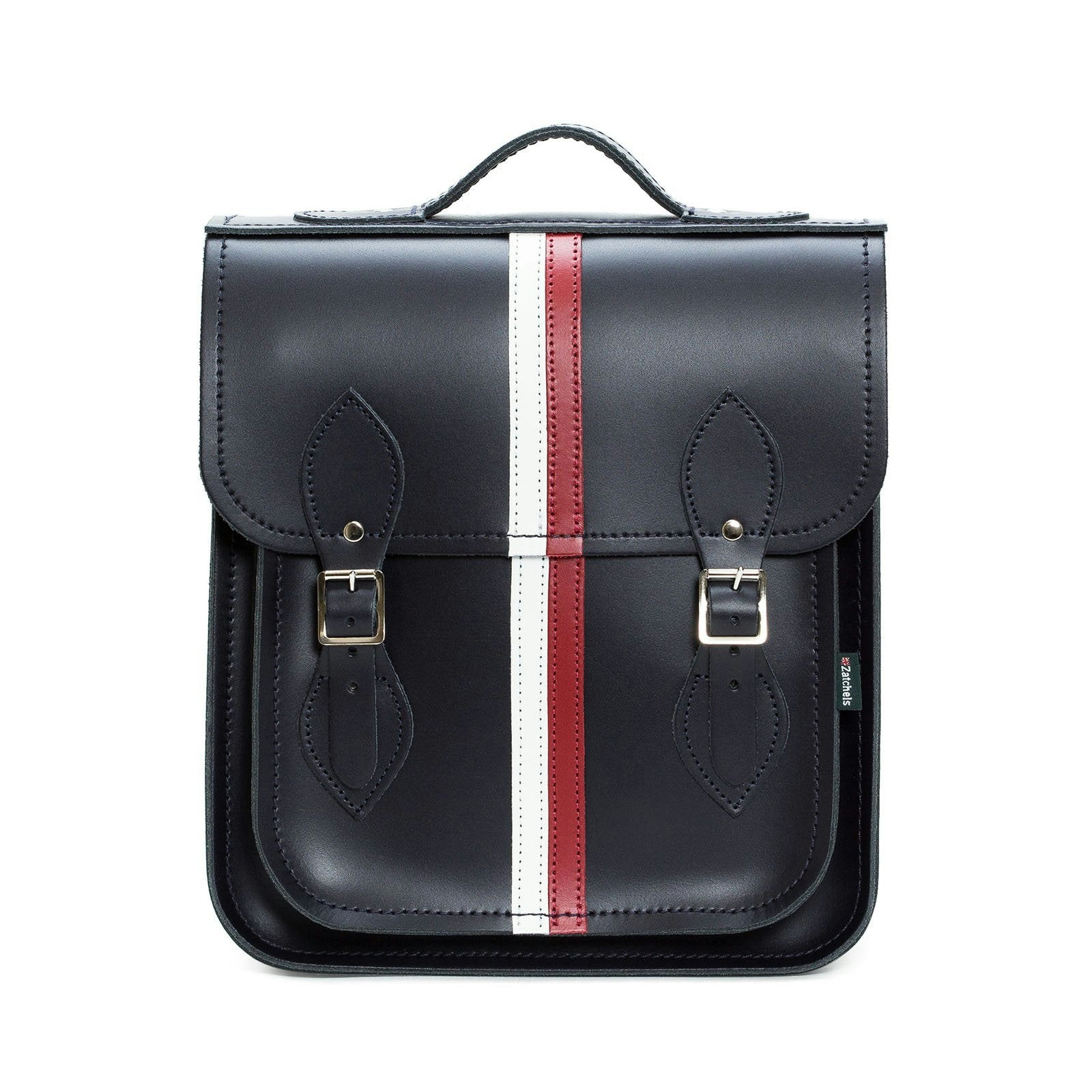 Zatchels Blue/Black/Red Handmade Leather City Backpack - British Edit - Small