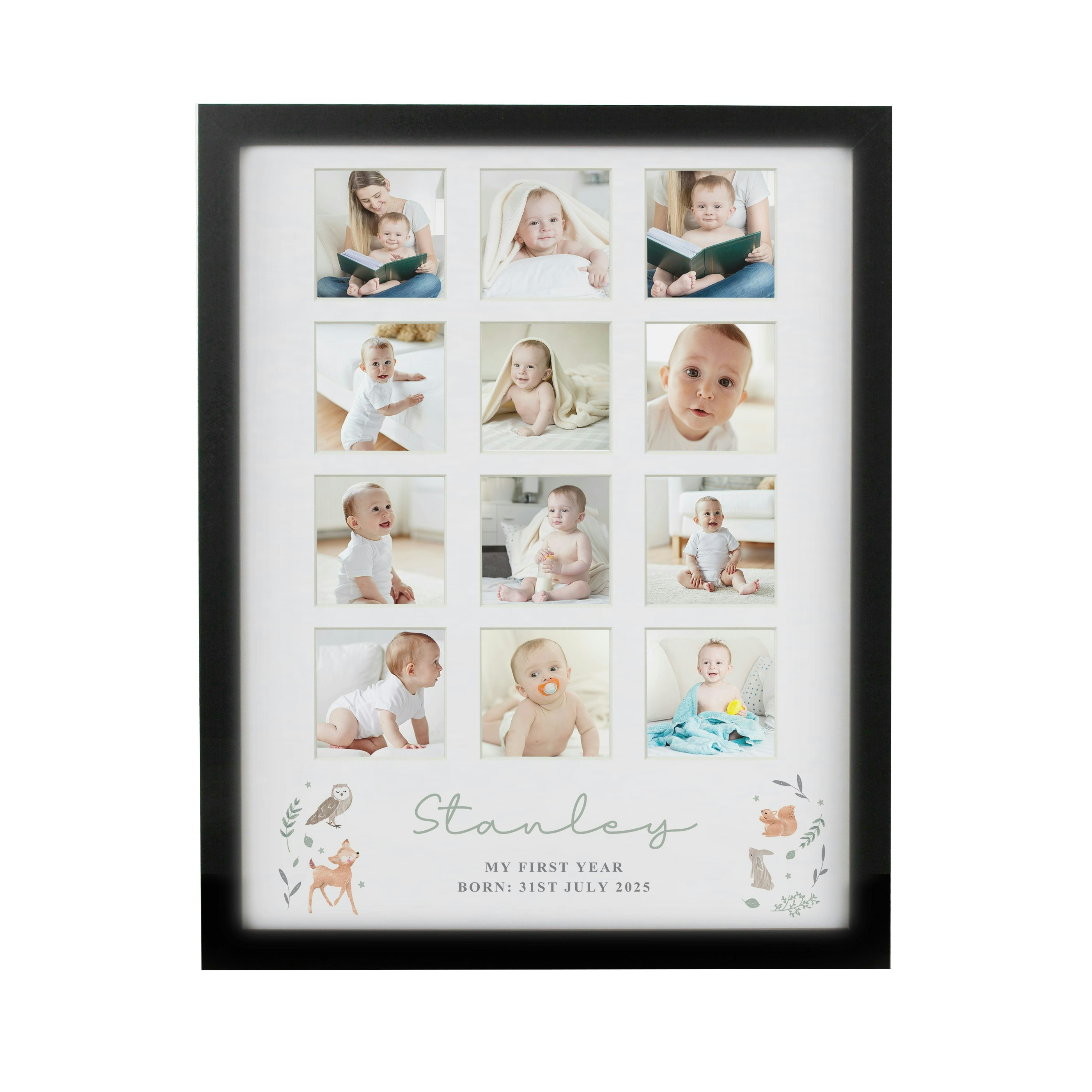 Personalised Memento Company Black Personalised Woodland Animal Multi Photo Frame