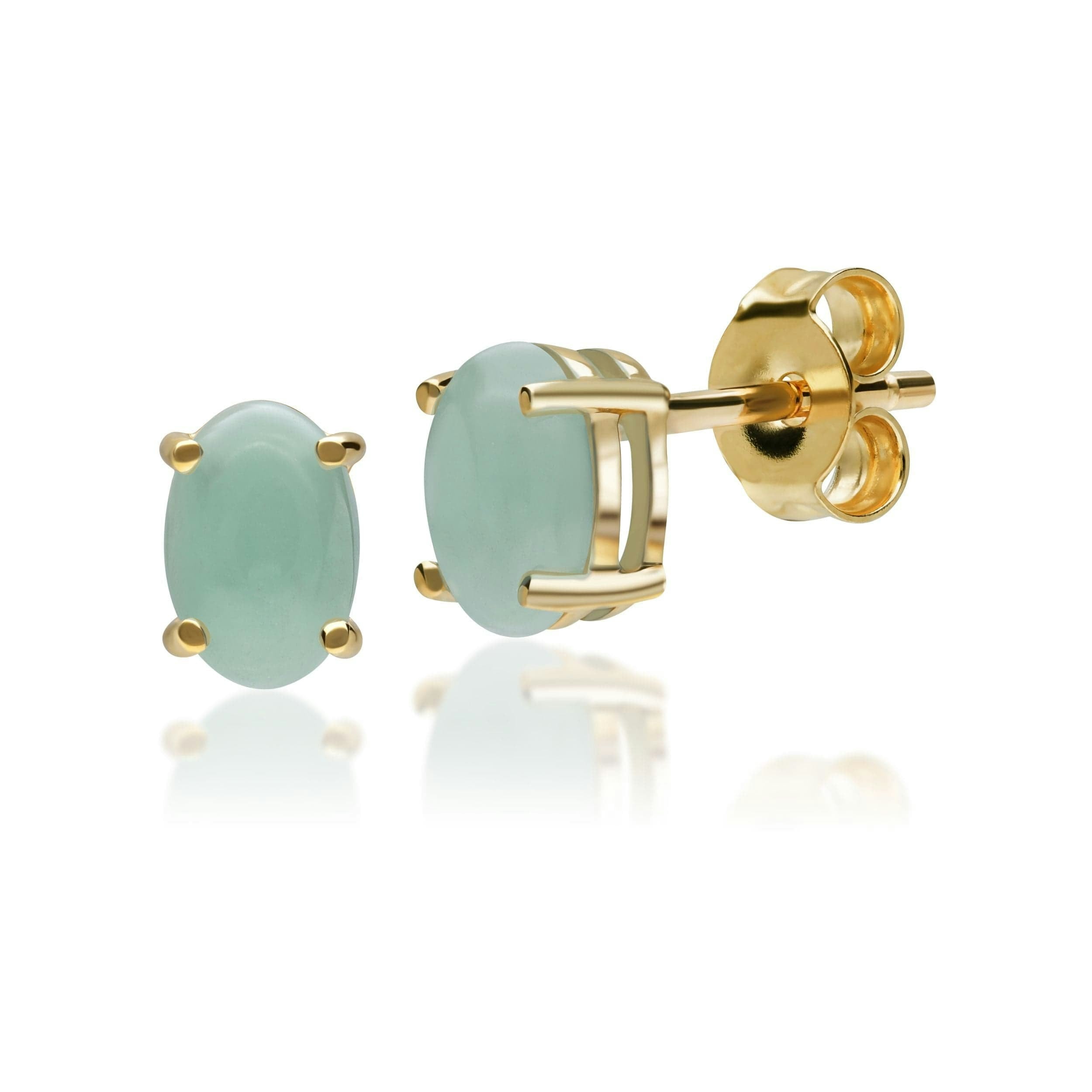 Gemondo Yellow/Gold Classic Oval Jade Claw Set Stud Earrings In 9Ct