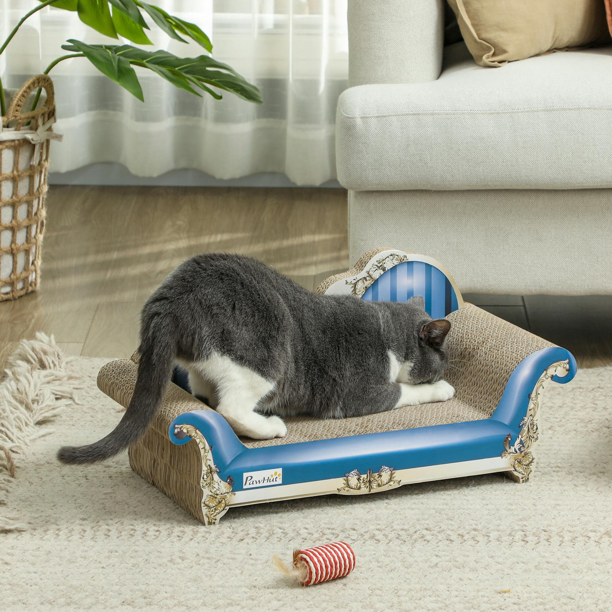 Pawhut Blue 2-In-1 Cat Scratcher With Catnip, Cardboard Lounge Bed,