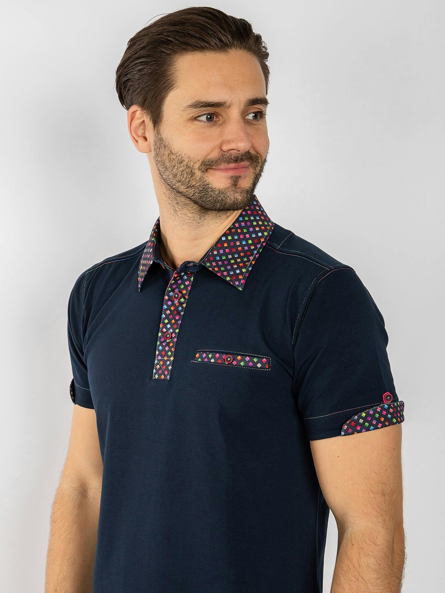 Claudio Lugli Men's Signature Polo Shirt With Pixel Insert - Navy - 3XL