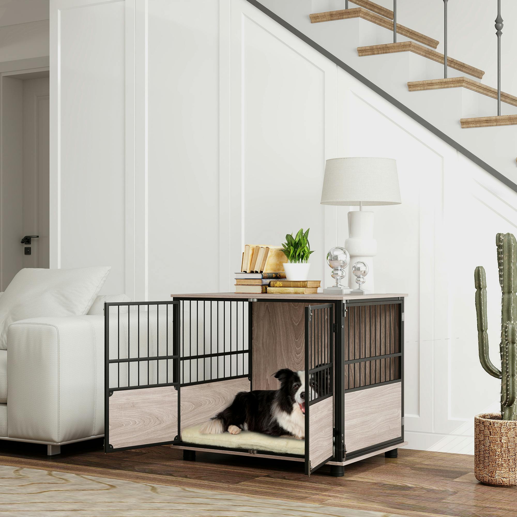 Bobobiy Brown 80Cm Furniture Style Dog Crate Dog Cage End Table Indoor With 3 Doors Soft Washable Cushion, For Medium Sized Dogs - Image 4