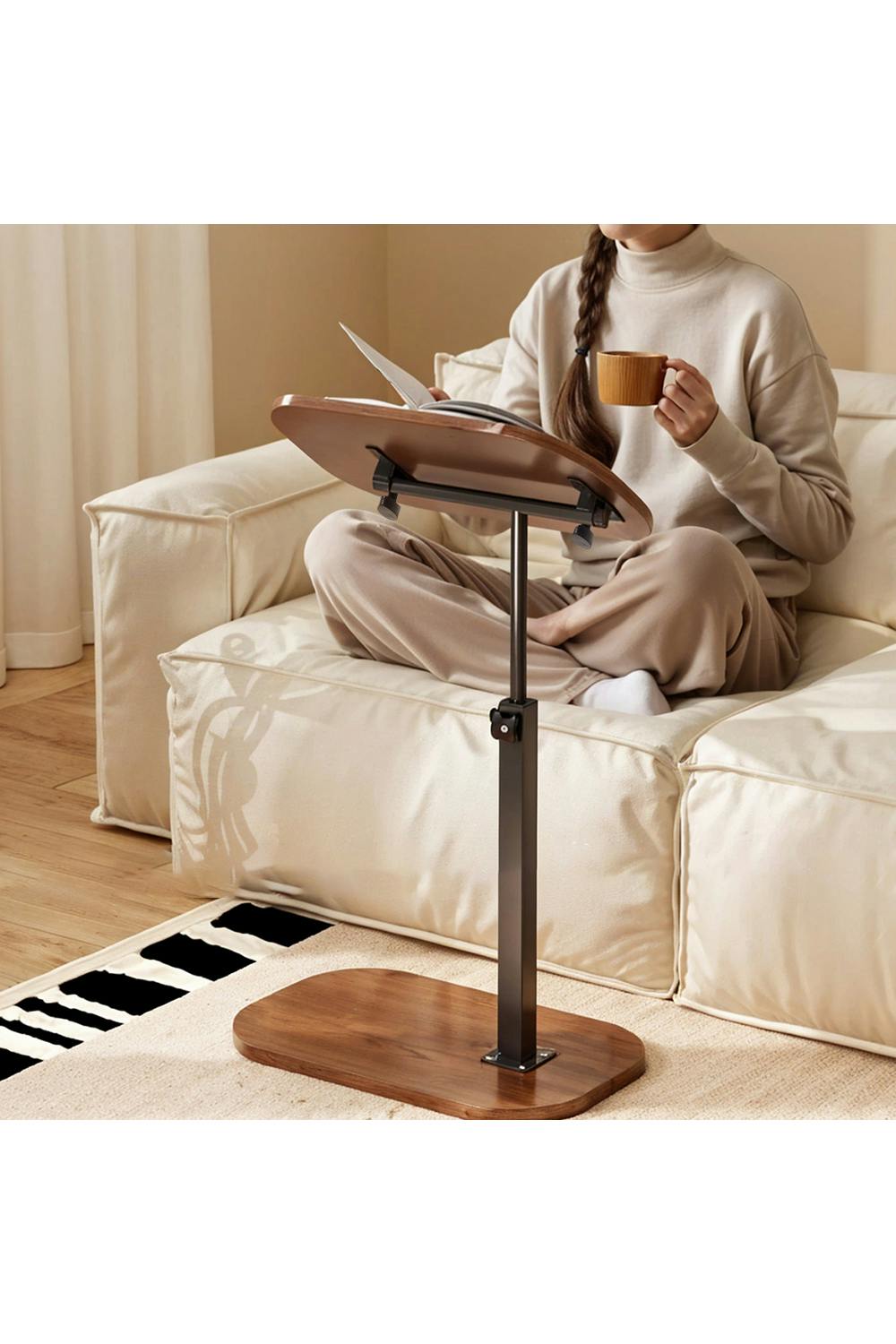 Rackhams Black Height Adjustable C-Shape Overbed Table - One Size