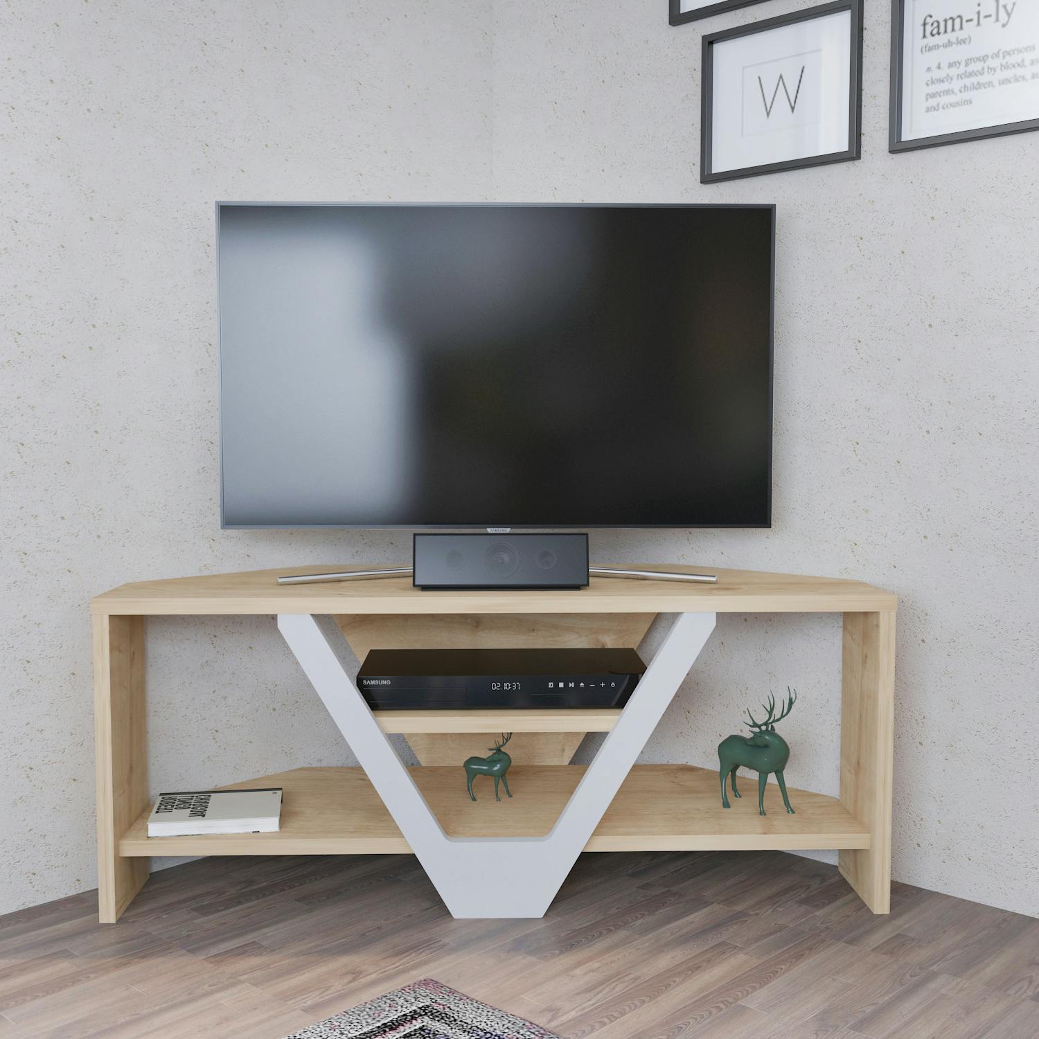 Rackhams White Karin Modern Tv Stand Tv Cabinet For Tv's Up To 40" - Sapphire Oak