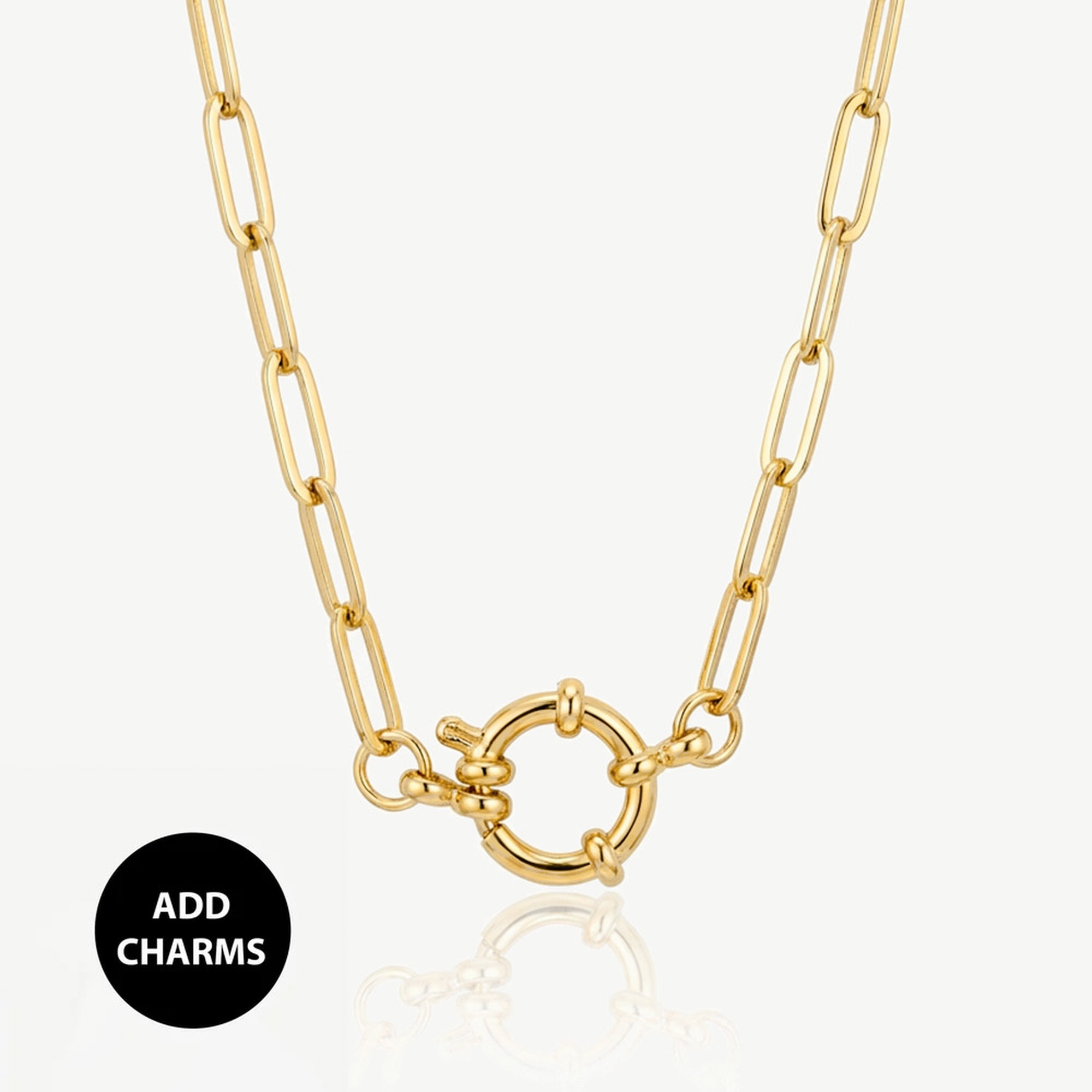 Muchv Gold Link Chain Necklace For Charms (Q-Clasp)