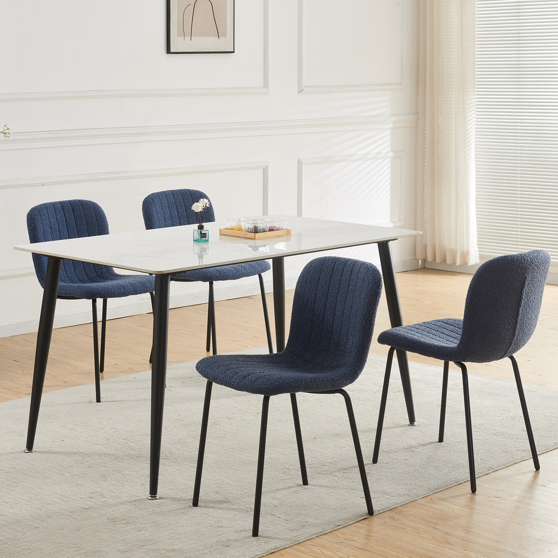 MCC Direct Bella Set of 4 Linen Fabric Dining Chairs - Blue - Image 3