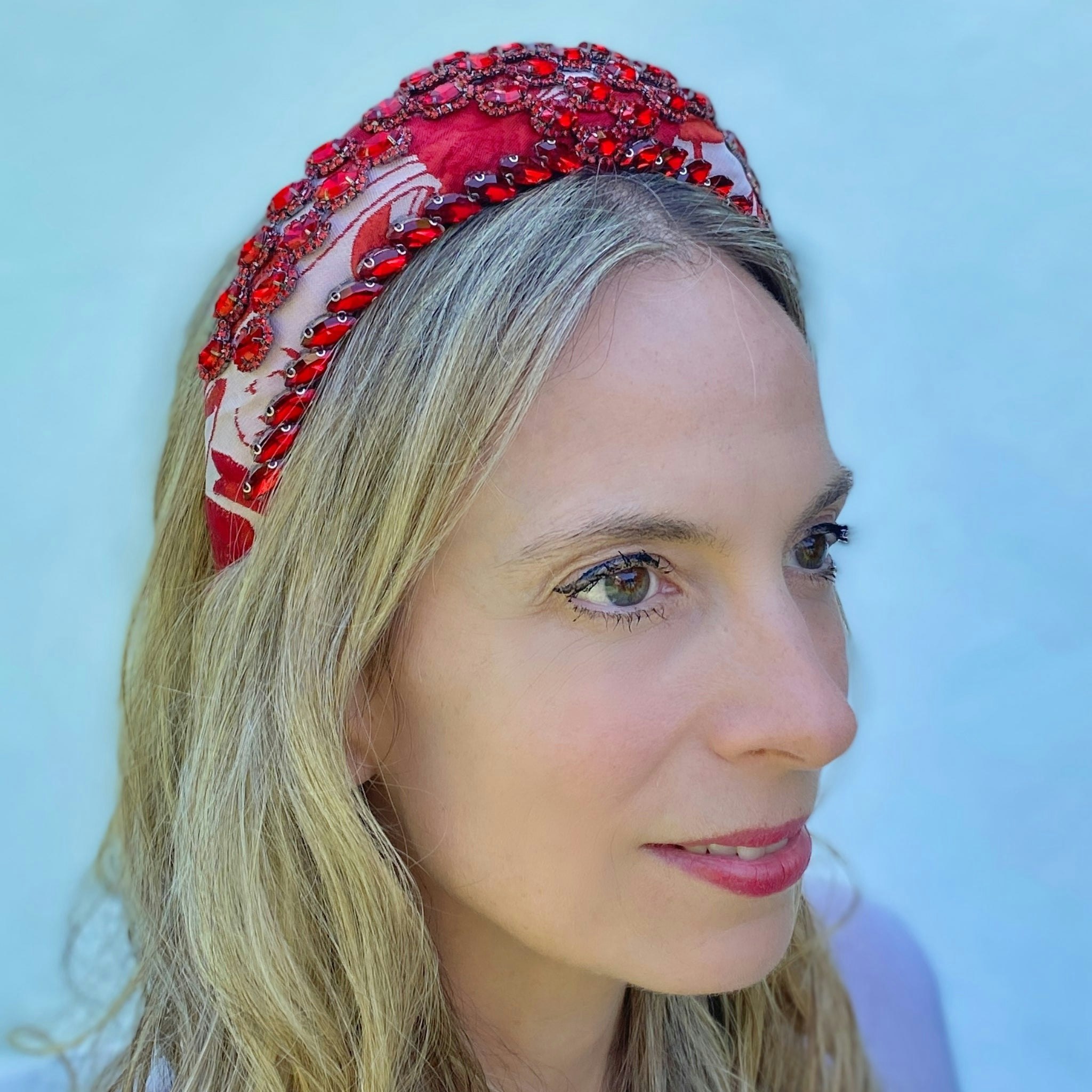 Queenmee Accessories Red Headpiece Wedding Headband Races Headpiece Crystal