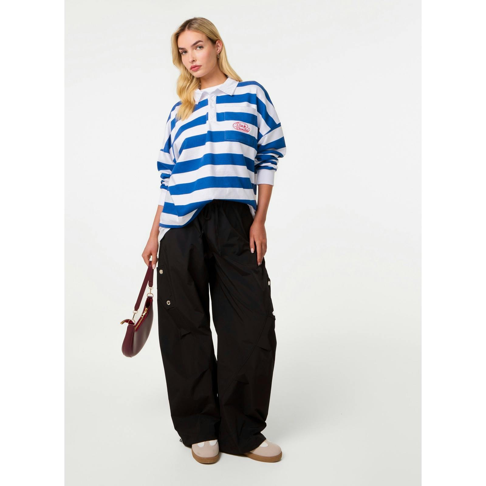 Pink Vanilla Pink/Black Vanilla Pocket Detail Wide Leg Cargo Trousers - S-M