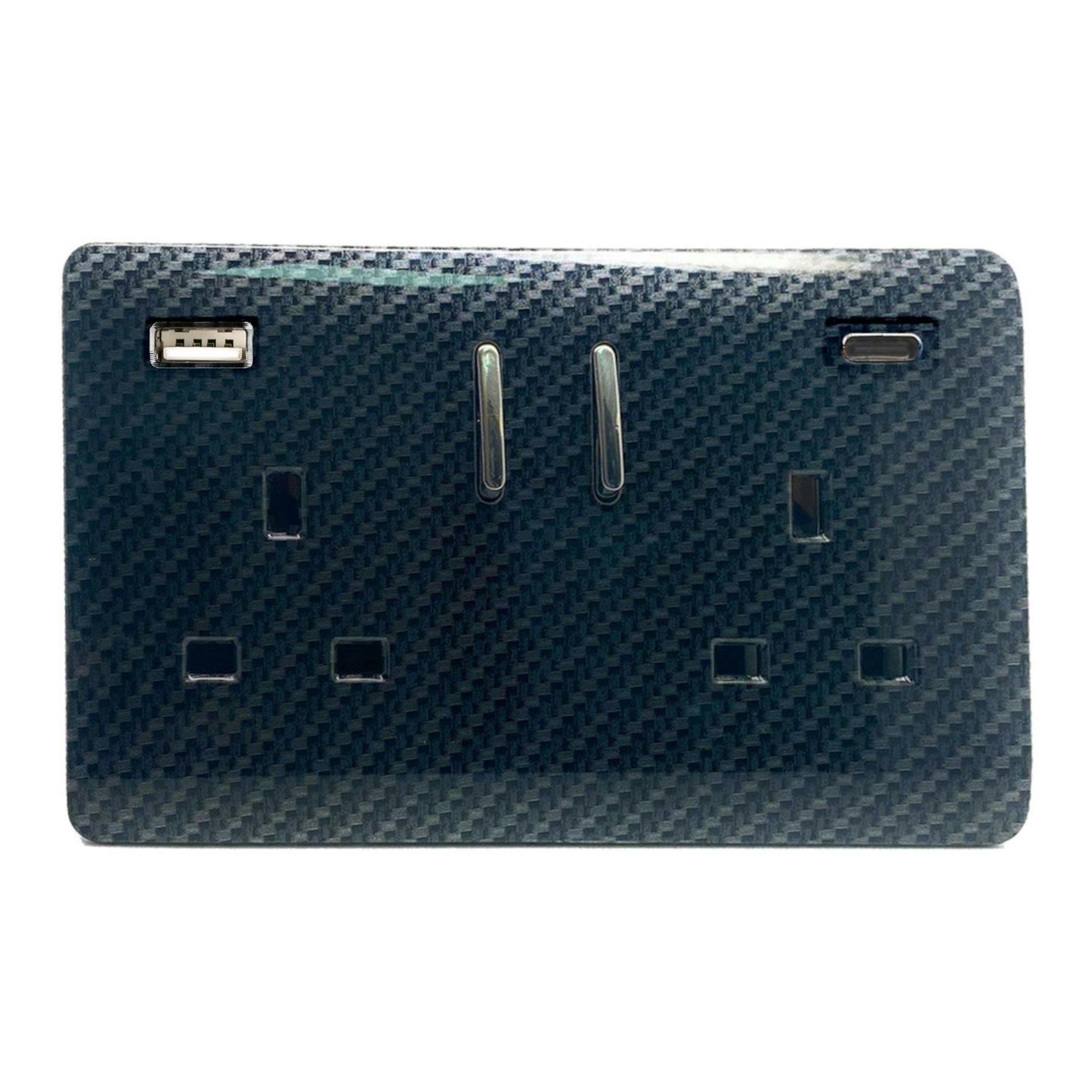 Trendi Switch 2 Gang Usb 3100Ma Type A & C Usb Plug Socket In Carbon Fibre