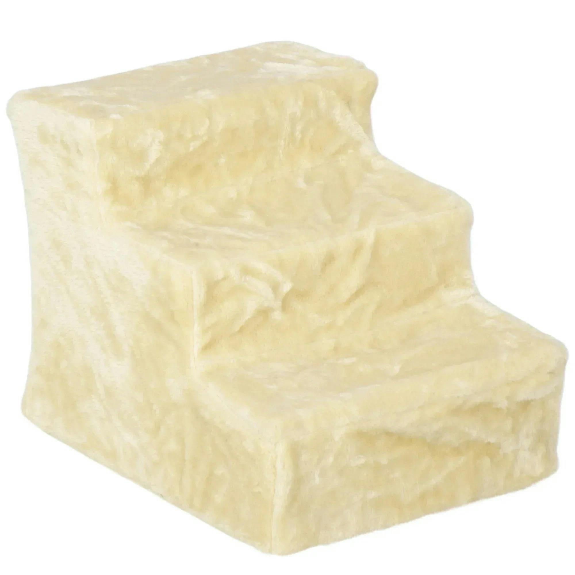 PAWHUT Three-Step Portable Dog Stairs with Washable Plush Cover in Beige | Size: 35cm - Image 12