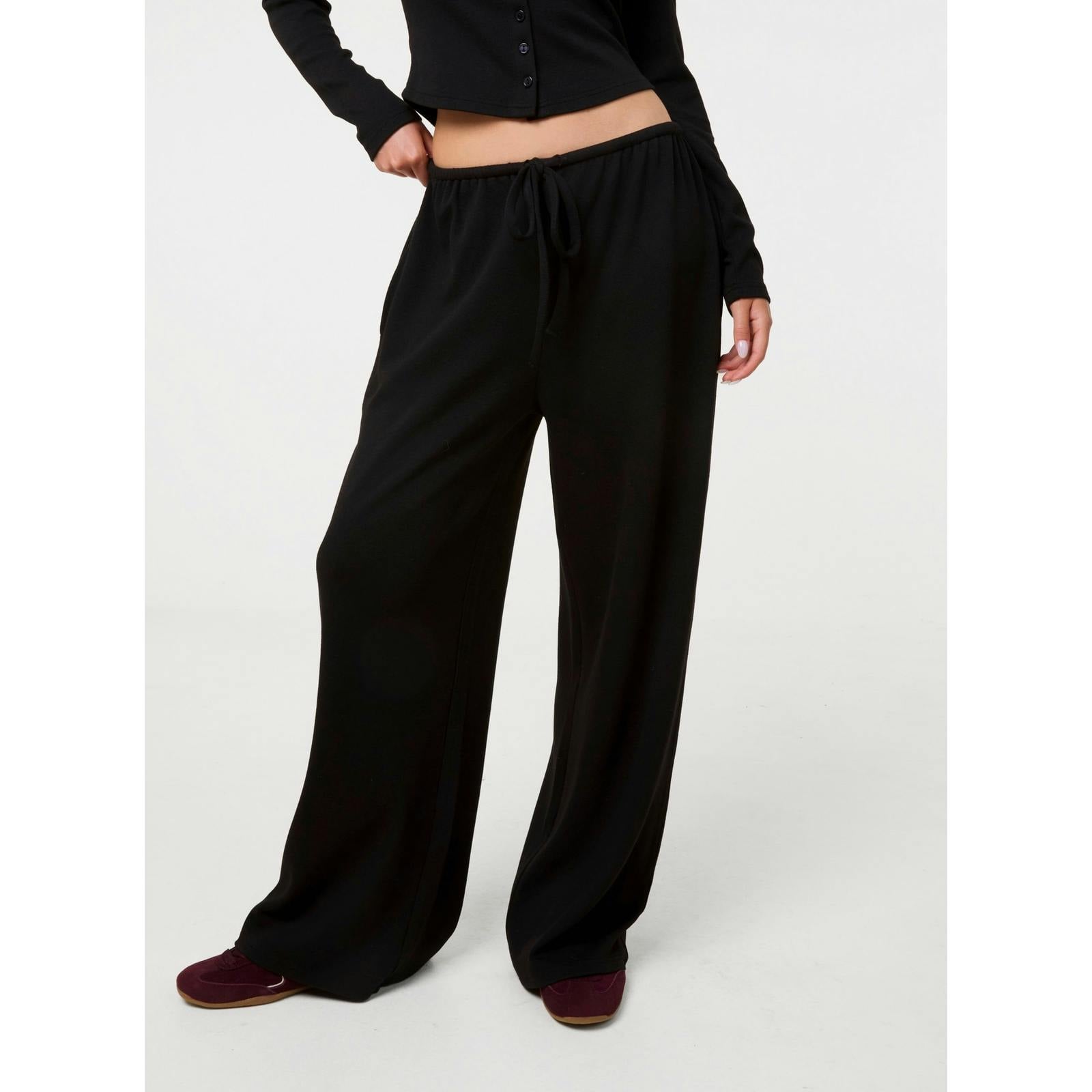 Pink Vanilla Women's Black Ribbed Drawstring Joggers Pants | Size: Medium - Image 2