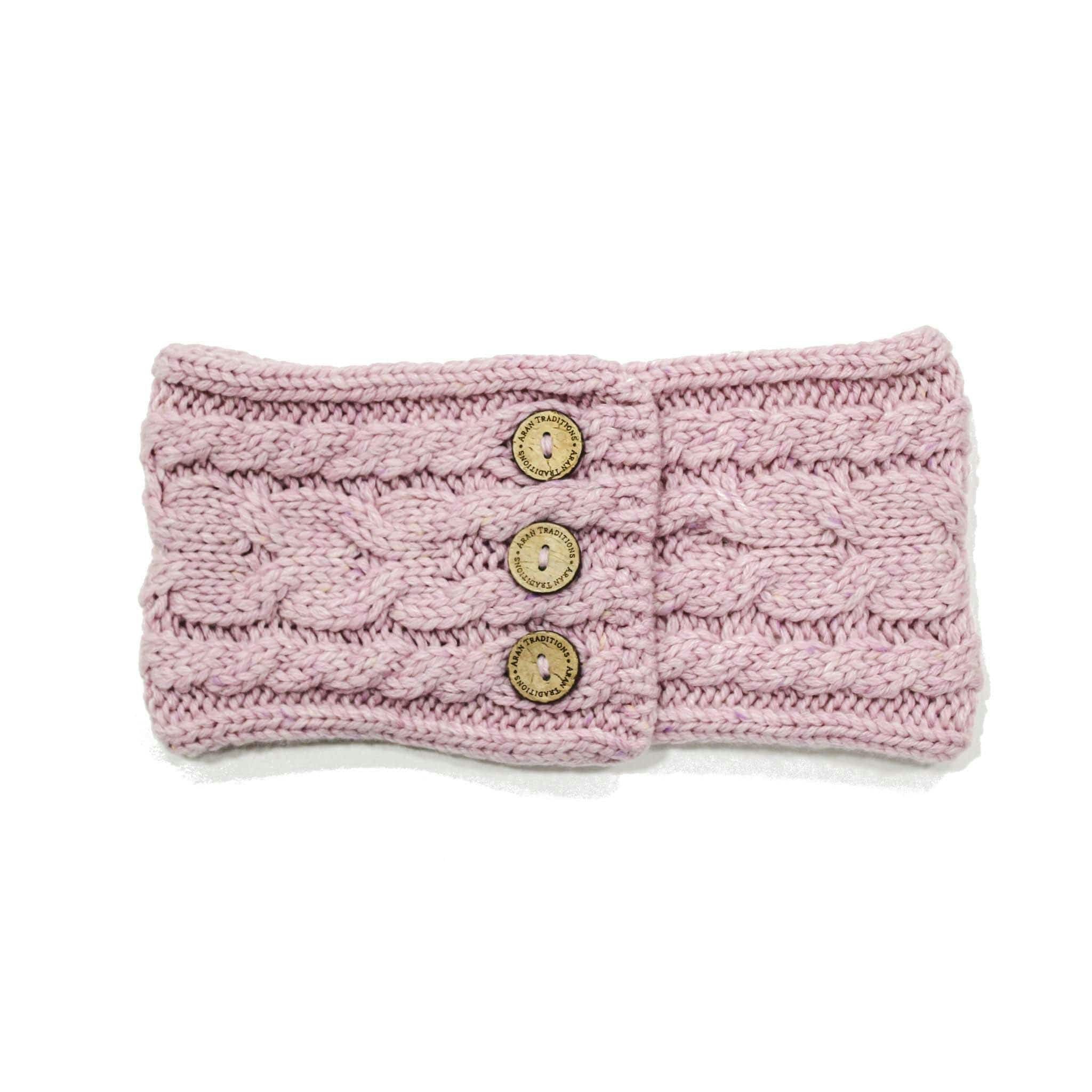 Aran Traditions Pink Aran Donegal Cable Button Headband - Rose