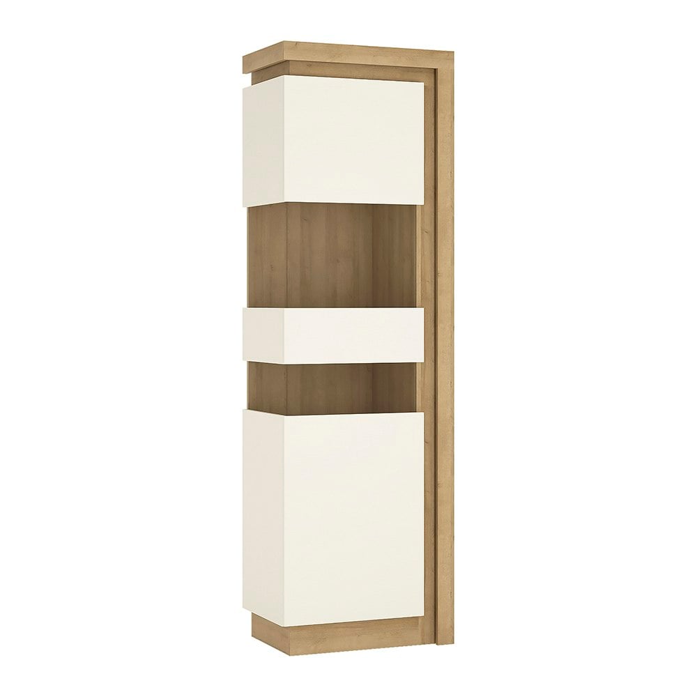 Rackhams White Lyon Tall Narrow Display Cabinet (Lhd) In Riviera Oak/ High Gloss - Full Assembly Required - Oak & - High Gloss