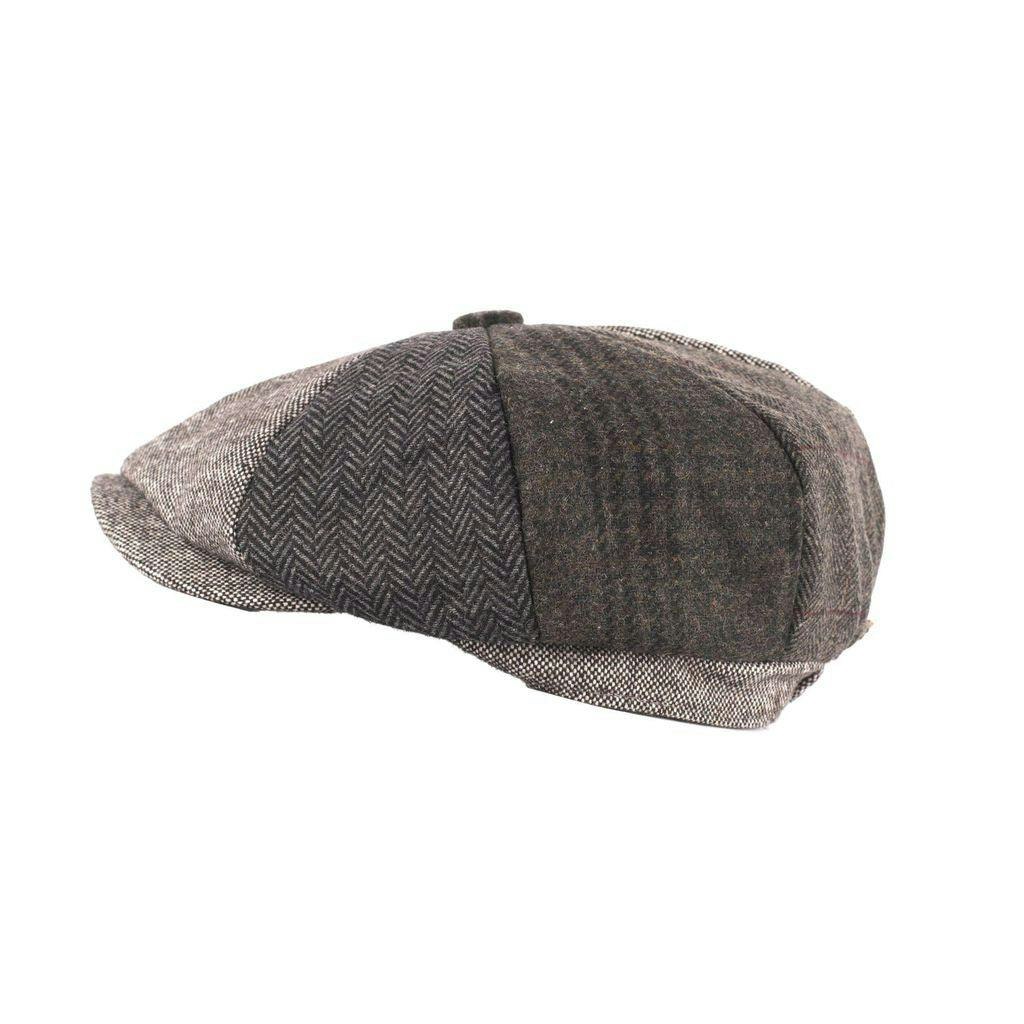 Heritage Traditions Unisex Grey Tweed Patchwork Newsboy Cap - Herringbone