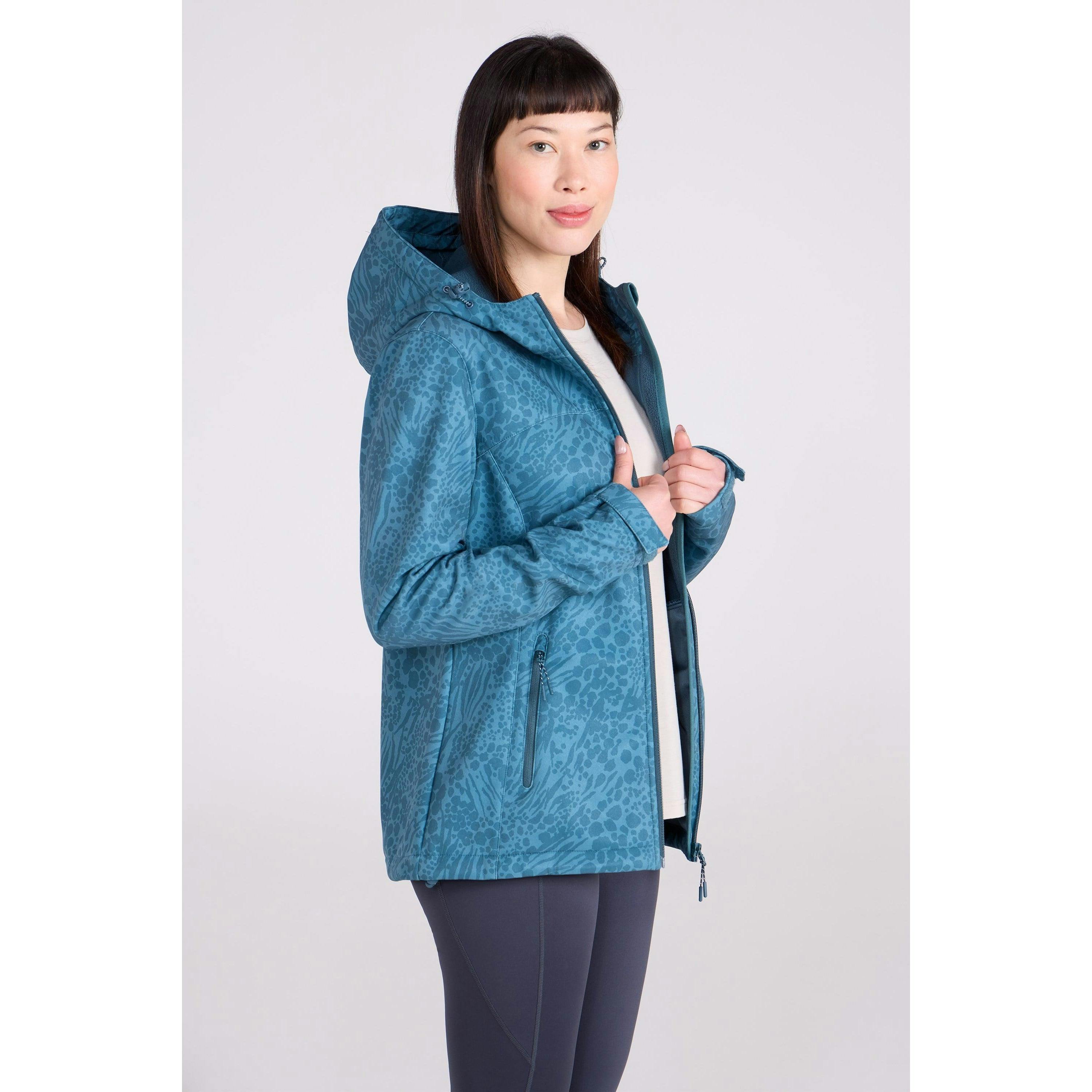 Mountain Warehouse Women's Dark Exodus Printed Water Resistant Soft Shell Jacket - Teal - 18 Uk - Teal - 95% Polyester/5% Elastane