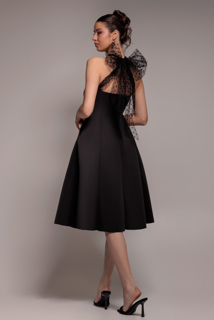 Goddiva Black Scuba & Polka Mesh Bella Bow Multiway A-Line Midi Dress - By - 10