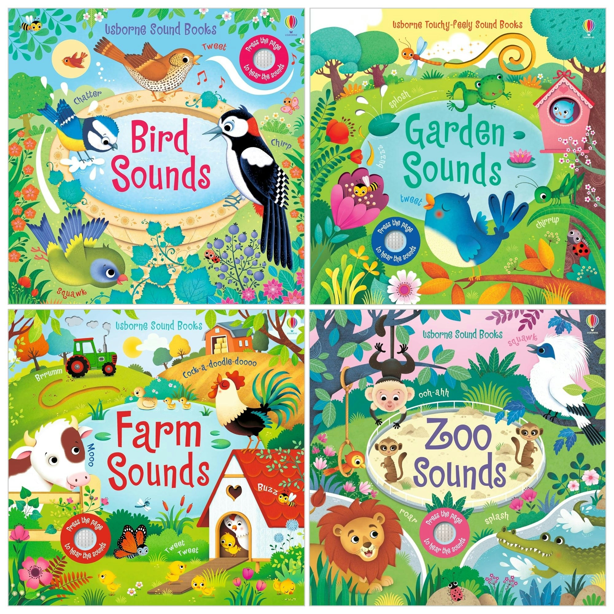 Various Publishers Usborne Sound Books Collection 4 Books Set By Sam Taplin (Garden Sounds, Farm Sounds, Zoo Sounds, Bird Sounds)