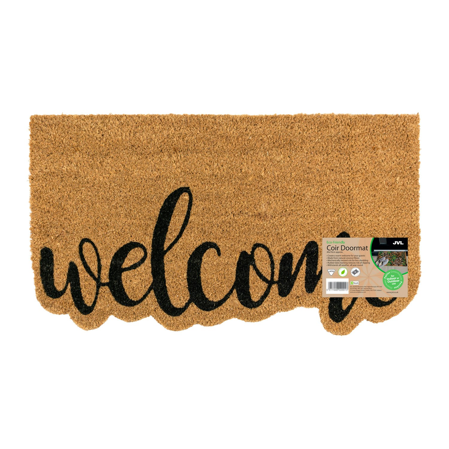 Rackhams Brown Eco-Friendly Latex Backed Coir Entrance Doormat, 40X70cm - Shaped Welcome - 1