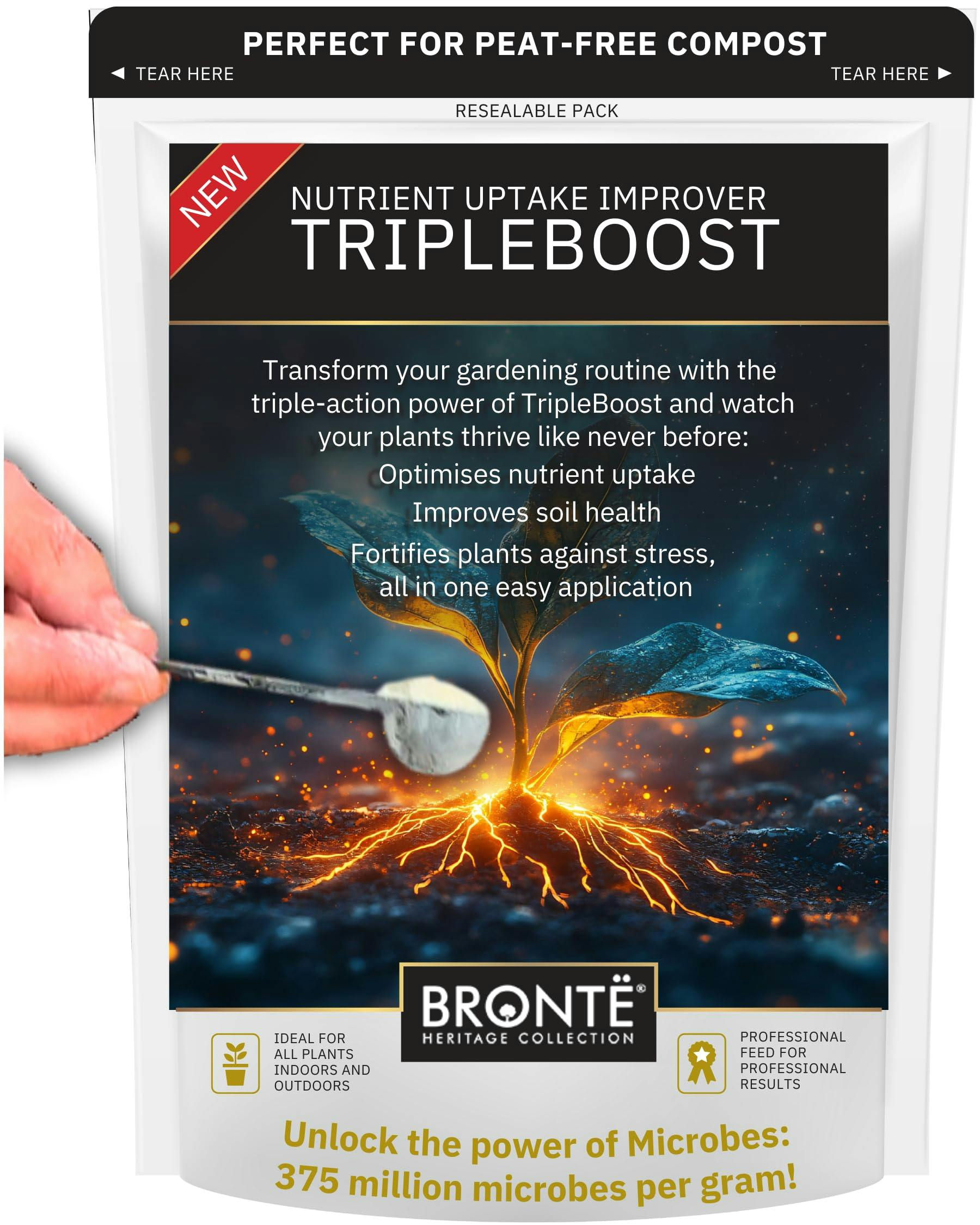 Bronte Heritage Tripleboost 50G – Microbial Soil Enhancer Boosting Root Strength & Plant Growth. Effective For 6 Weeks Active Indoor & Outdoor Use
