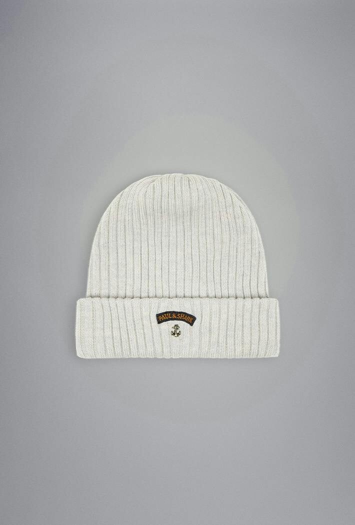 PAUL & SHARK Ribbed Virgin Wool Beanie for Men with Metal Anchor Badge in Grey - Image 2