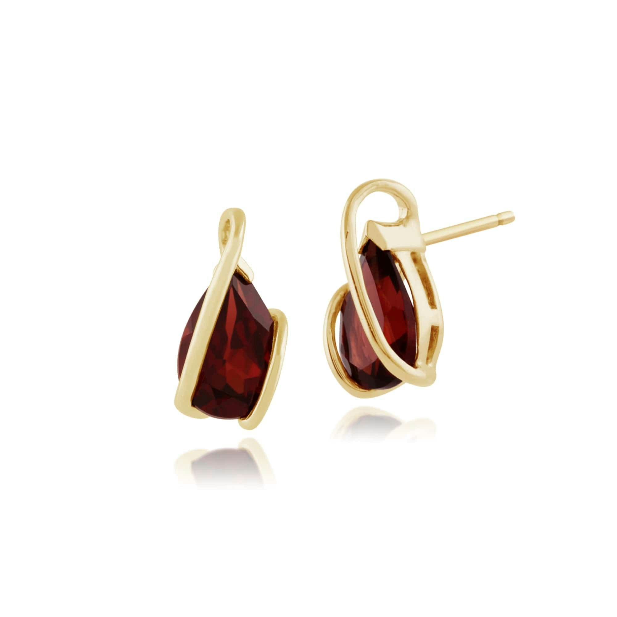 Gemondo Yellow/Gold Classic Pear Garnet Stud Earrings In 9Ct