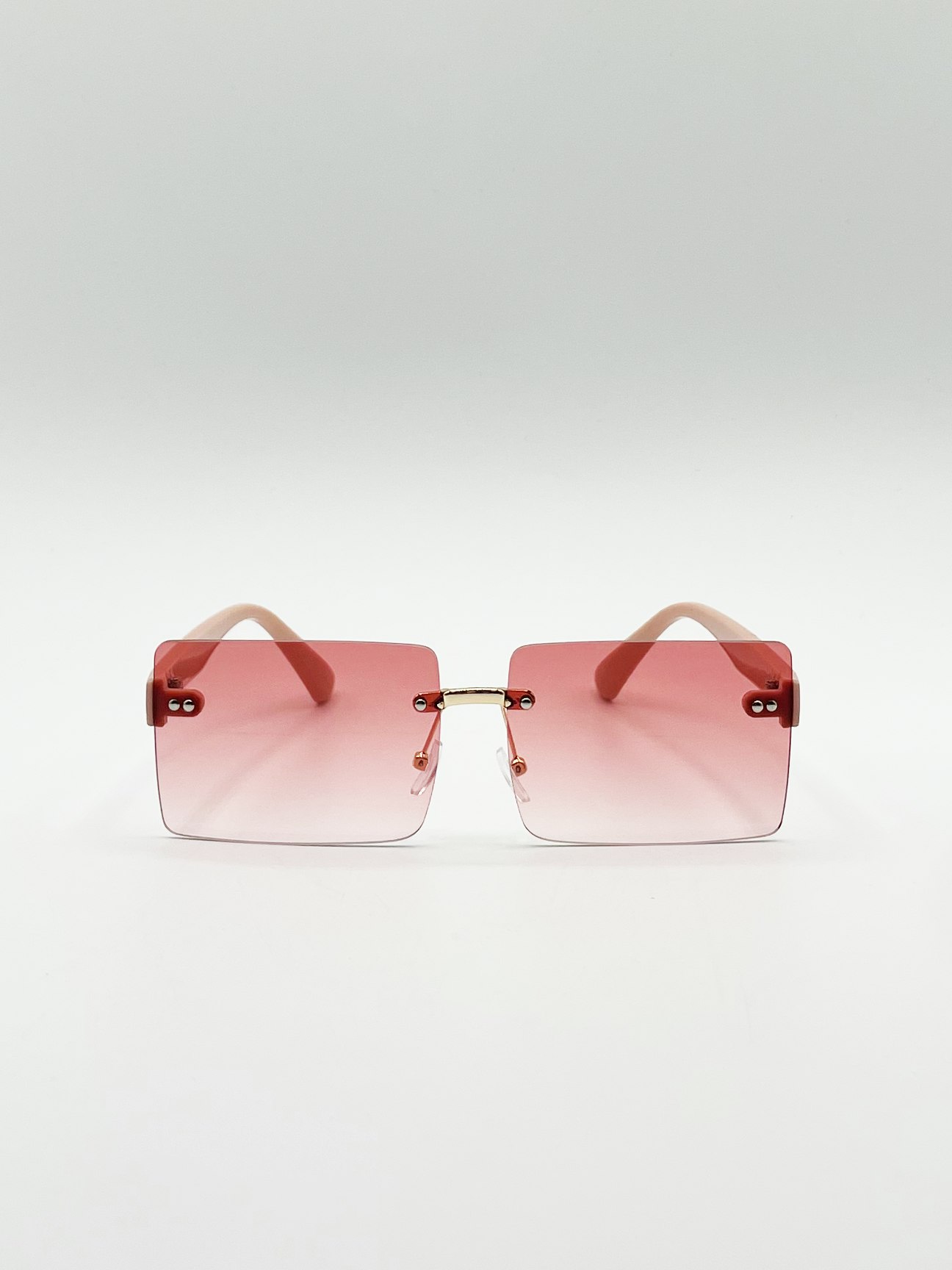 Svnx Pink/Yellow Square Frameless Sunglasses With Ombre Lens - One Size - And Ombre