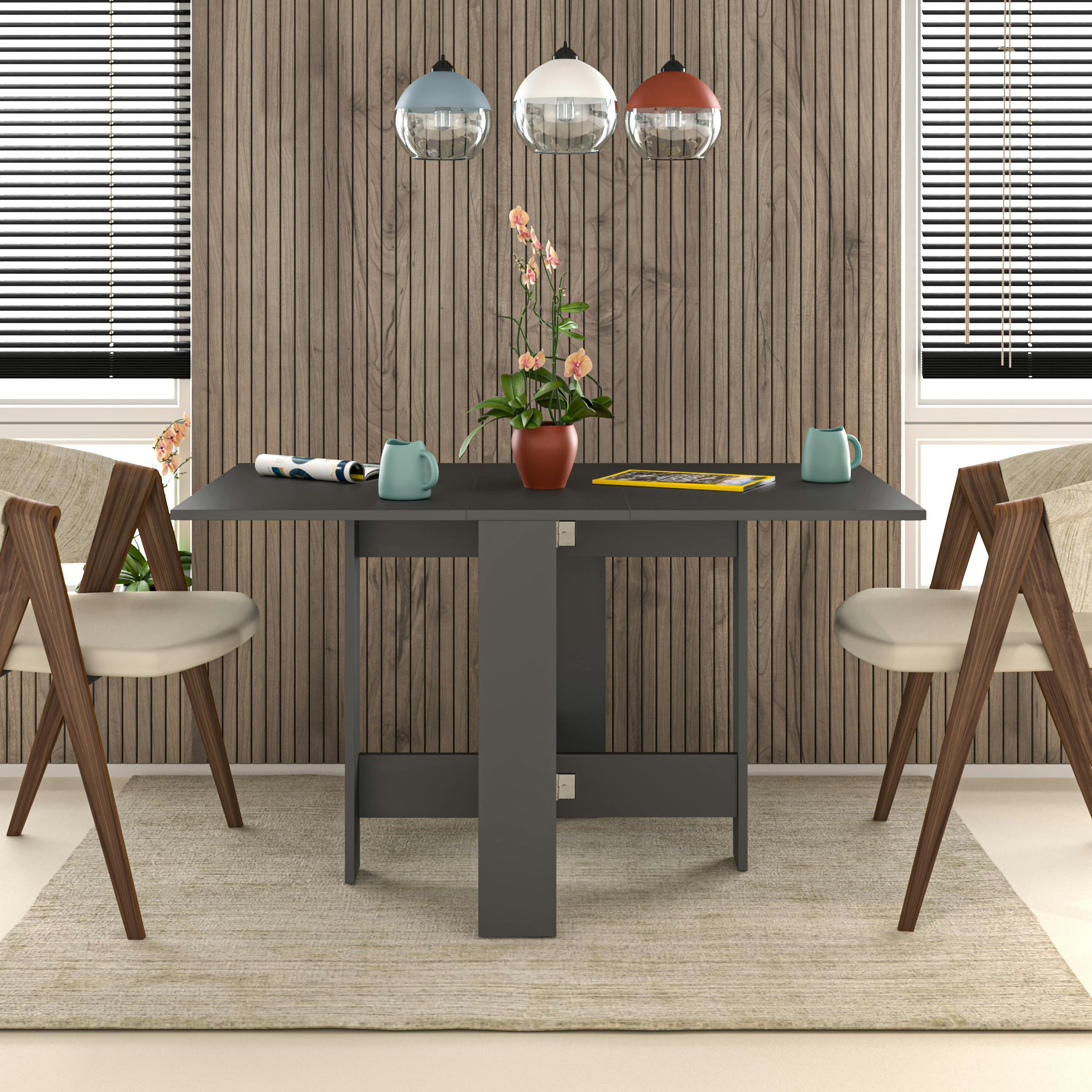 Rackhams Anthracite Artemio Foldable Table Rectangular Engineered Wood Folding Table 130(W)X76(D)X73.4(H)Cm Kitchen Dining Room