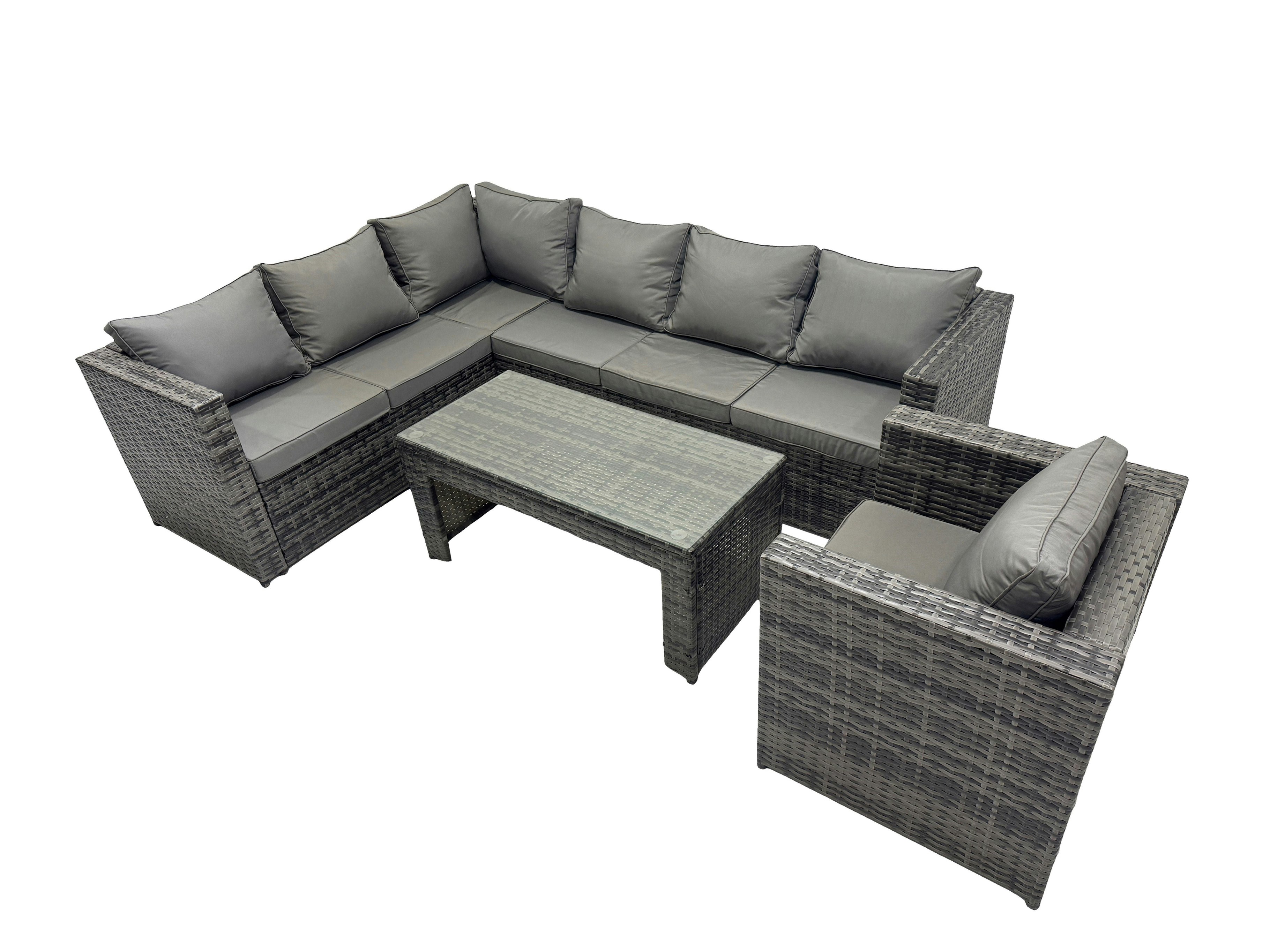 Rackhams Dark/Grey 4 Pieces Outdoor Pe Rattan Garden Furniture Corner Sofa Oblong Coffee Table Set With Cushions Mixed