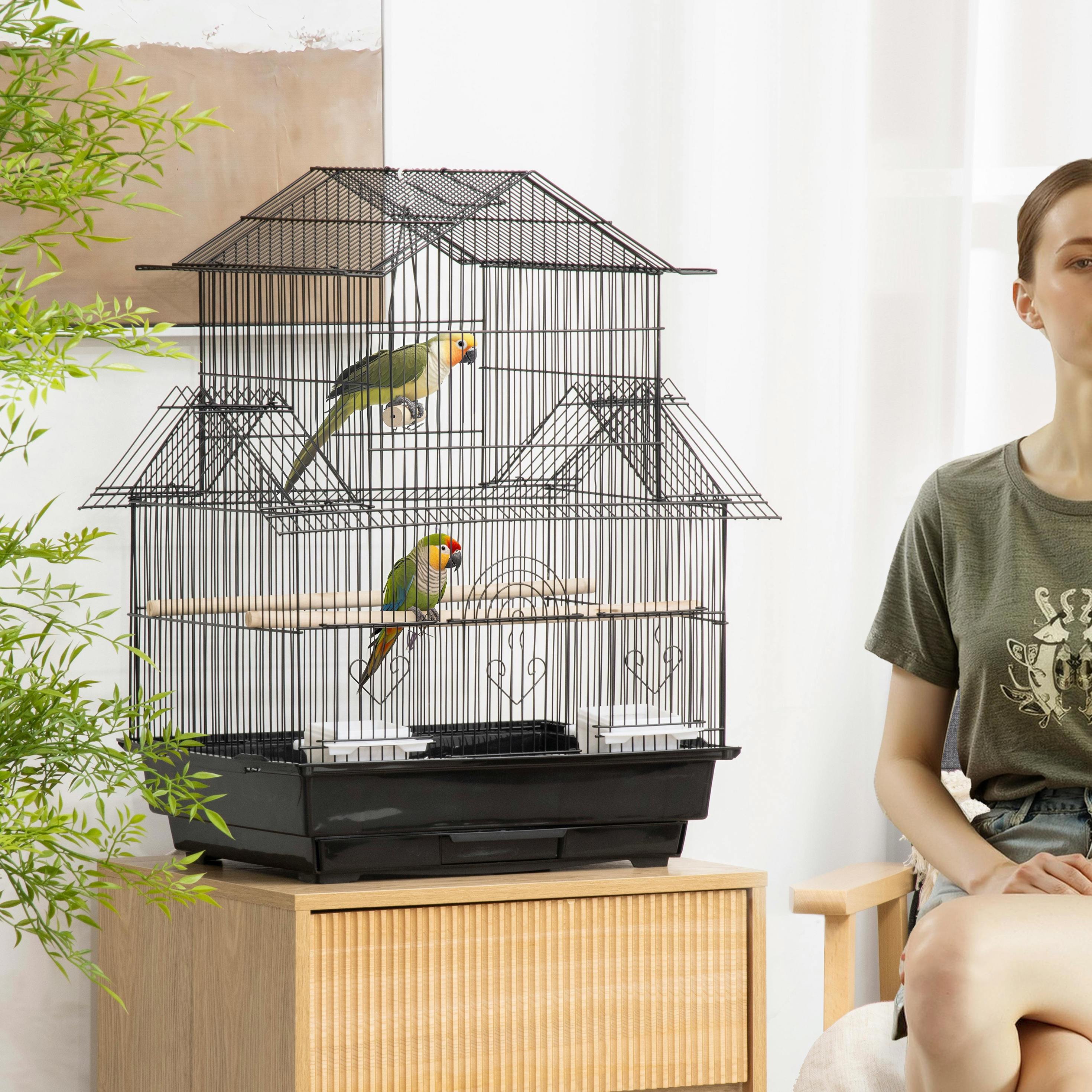 Pawhut Metal Bird Cage Small W/ Perch Food Container Handle For Finch Canary - Image 3