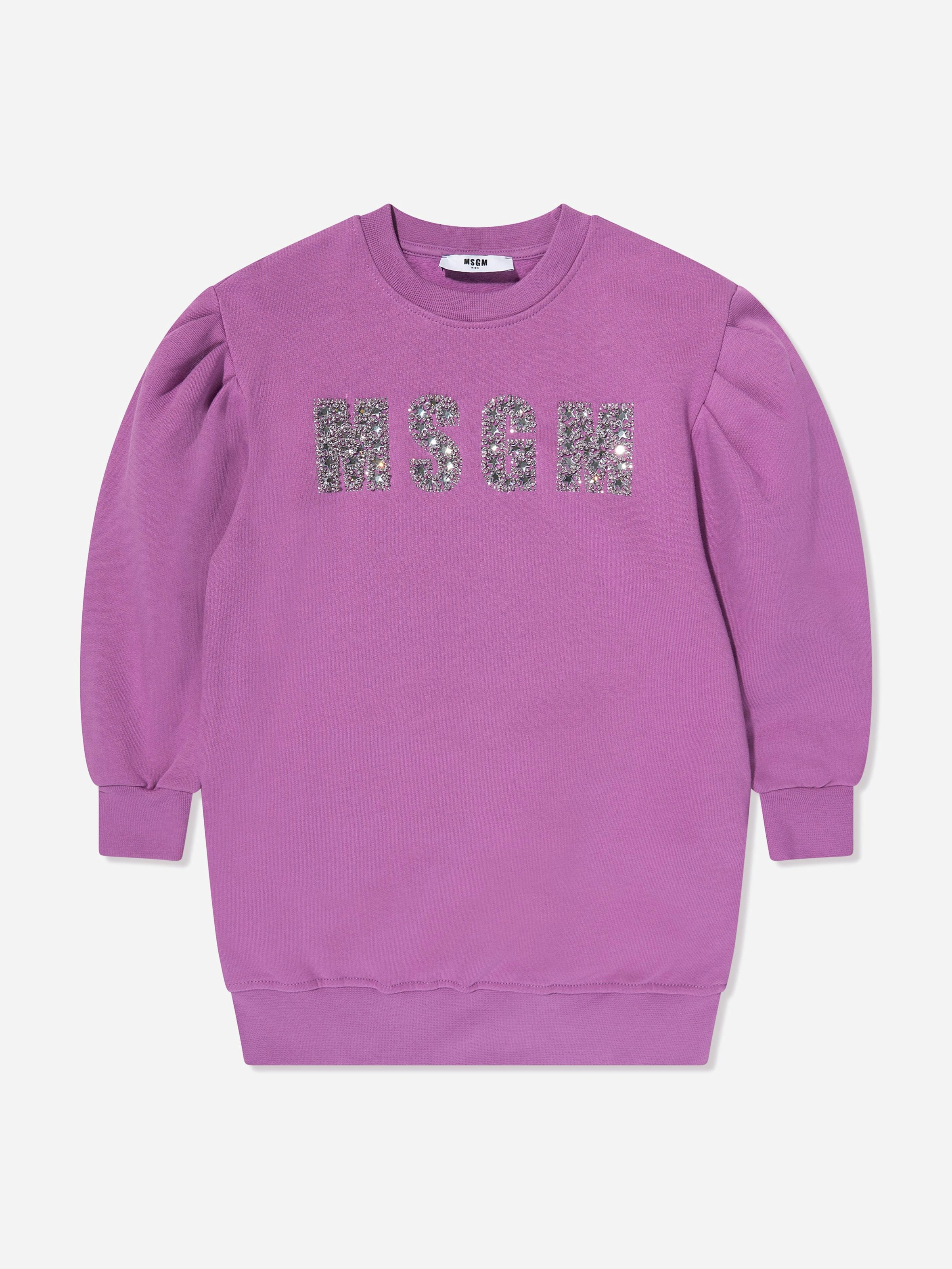 Msgm Girls Purple Logo Sweater Dress In - 14 Yrs