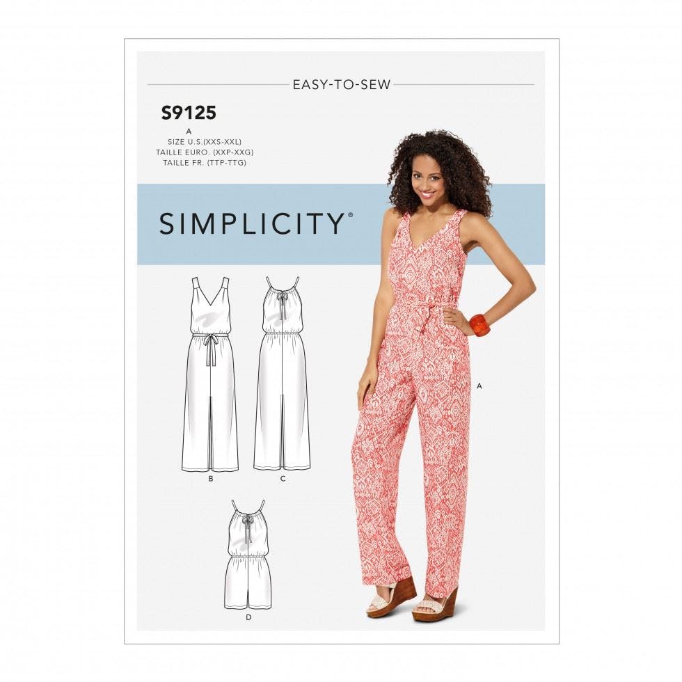 Simplicity Women's Sewing Pattern 9125, Jumpsuits For A (Xxs-Xs-S-M-L-Xl-Xxl) - Intermediate - A (Xxs-Xs-S-M-L-Xl-Xxl)