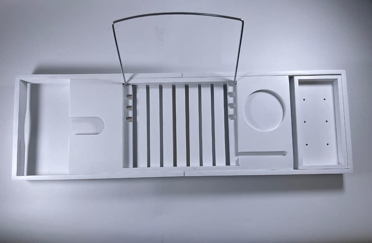 Mantraraj White Bamboo Extendable Bath Tub Caddy Tray Bathtub Organizer Shelf Wine Tablet Holder - Bamboo - Bath Caddy