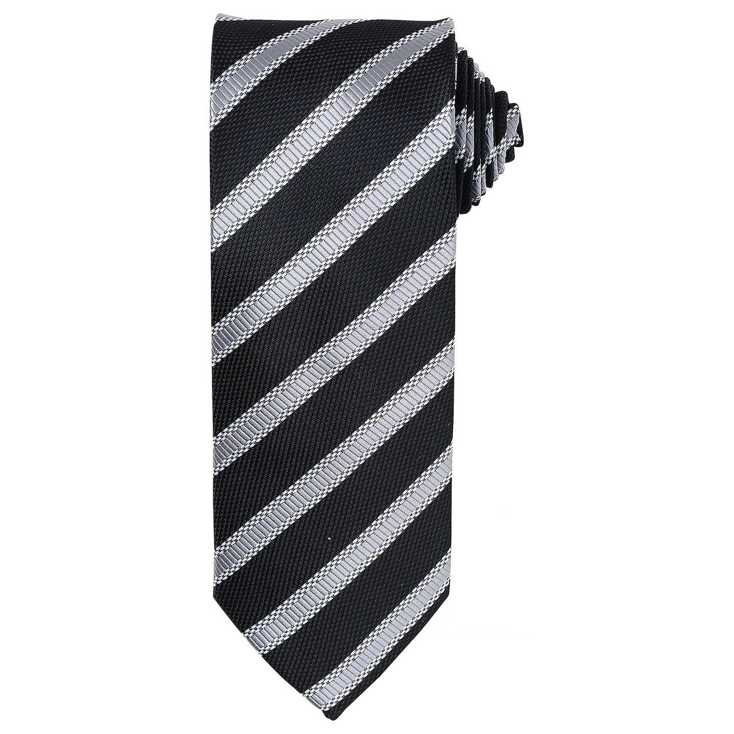 Premier (One Size, Black/Dark Grey) Mens Stripe Waffle Tie - Image 3