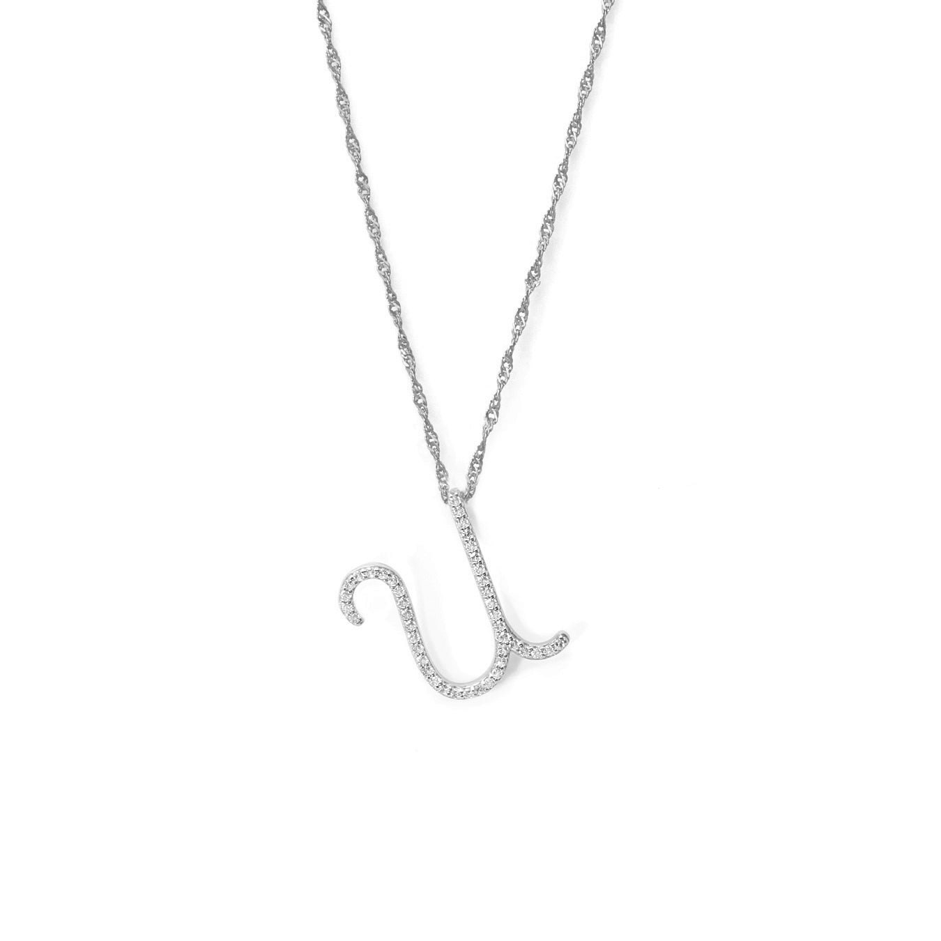 Say It With Silver Luxe Cz Initial Necklace - Sterling - U