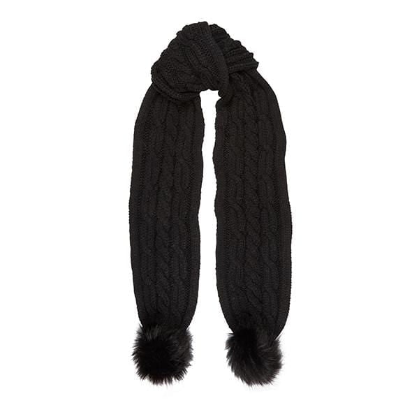 Aran Traditions Black Aran Cable Pom Pom Scarf