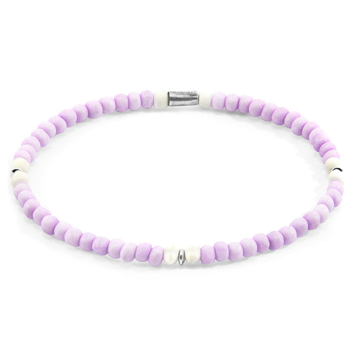 Anchor & Crew Pink/White/Silver Pastel - Off Evelyn And Glass Skinny Bracelet - L - 23Cm