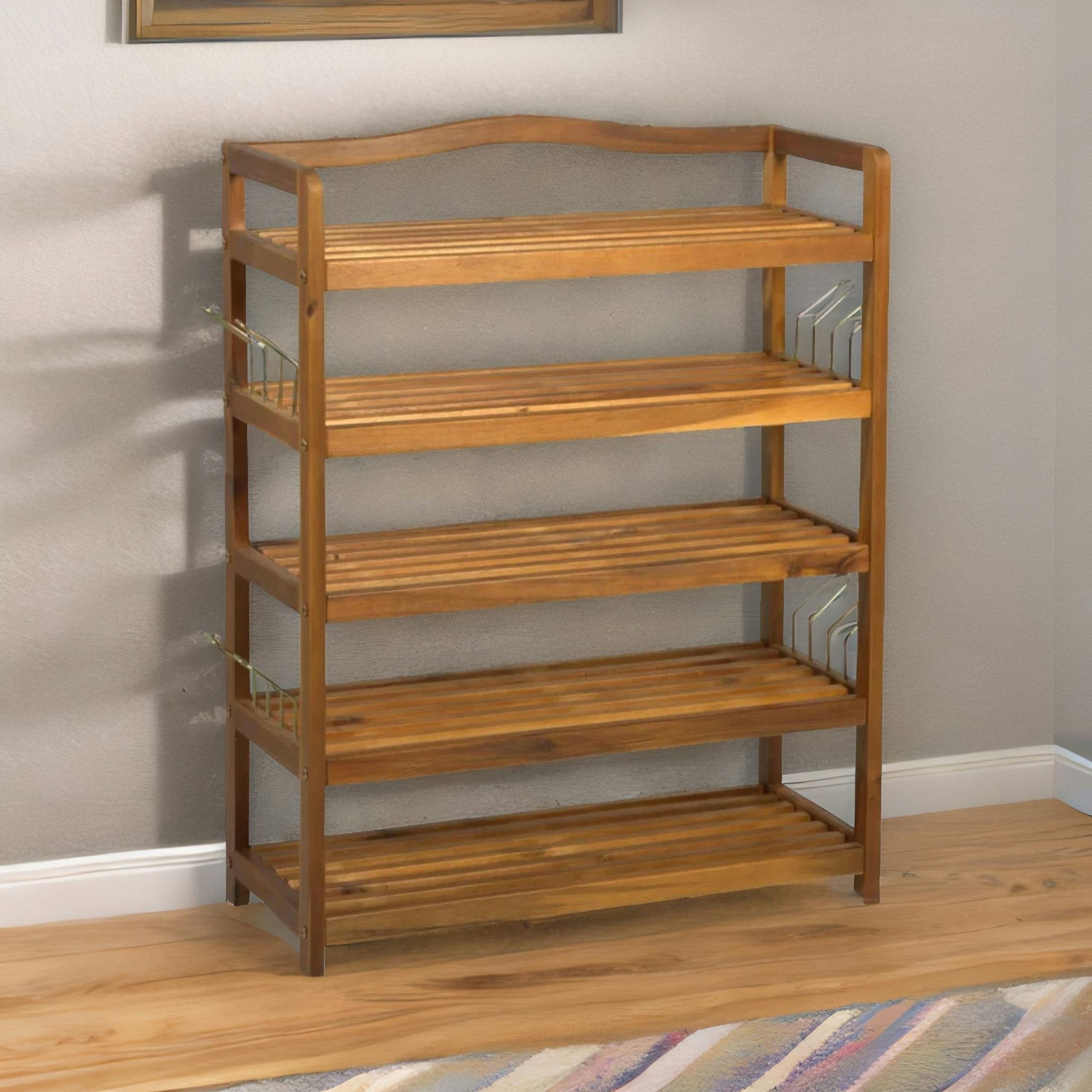 Rackhams Brown 5 Tier Shoe Rack Bamboo