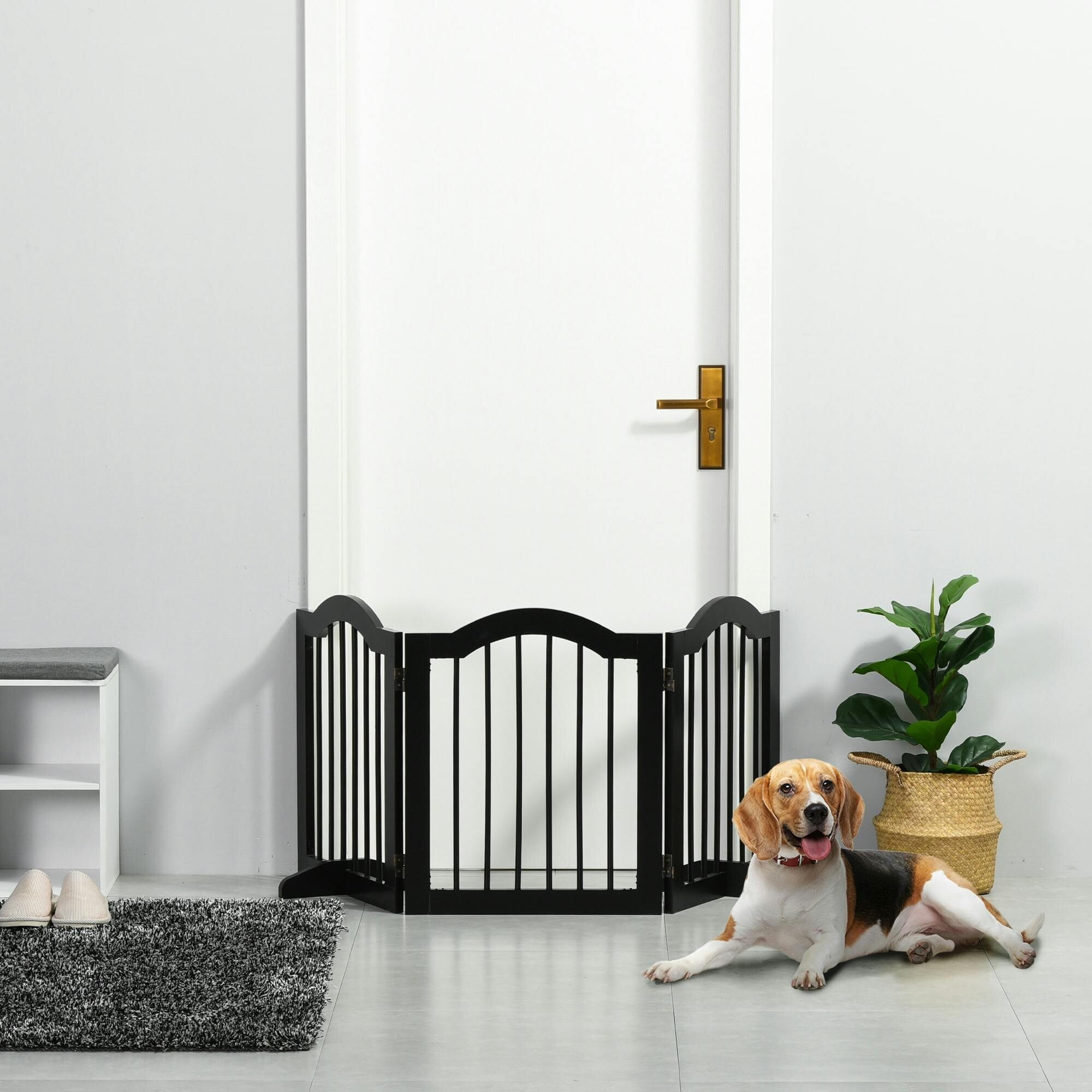 PawHut 3 Panel Freestanding Pet Gate - Black - MDF - Support Feet - Safety Barrier for Small Dogs - Image 3