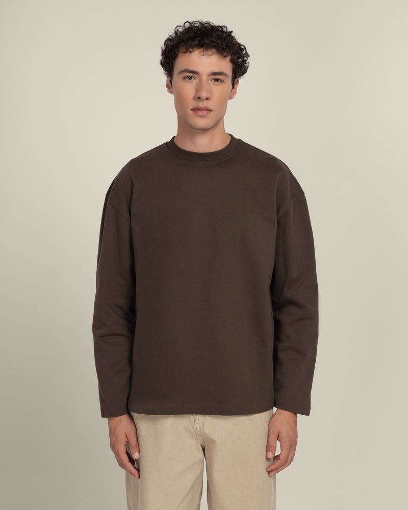 Larsson & Co Brown Praesto - Oversized Stepped Hem Sweatshirt - L