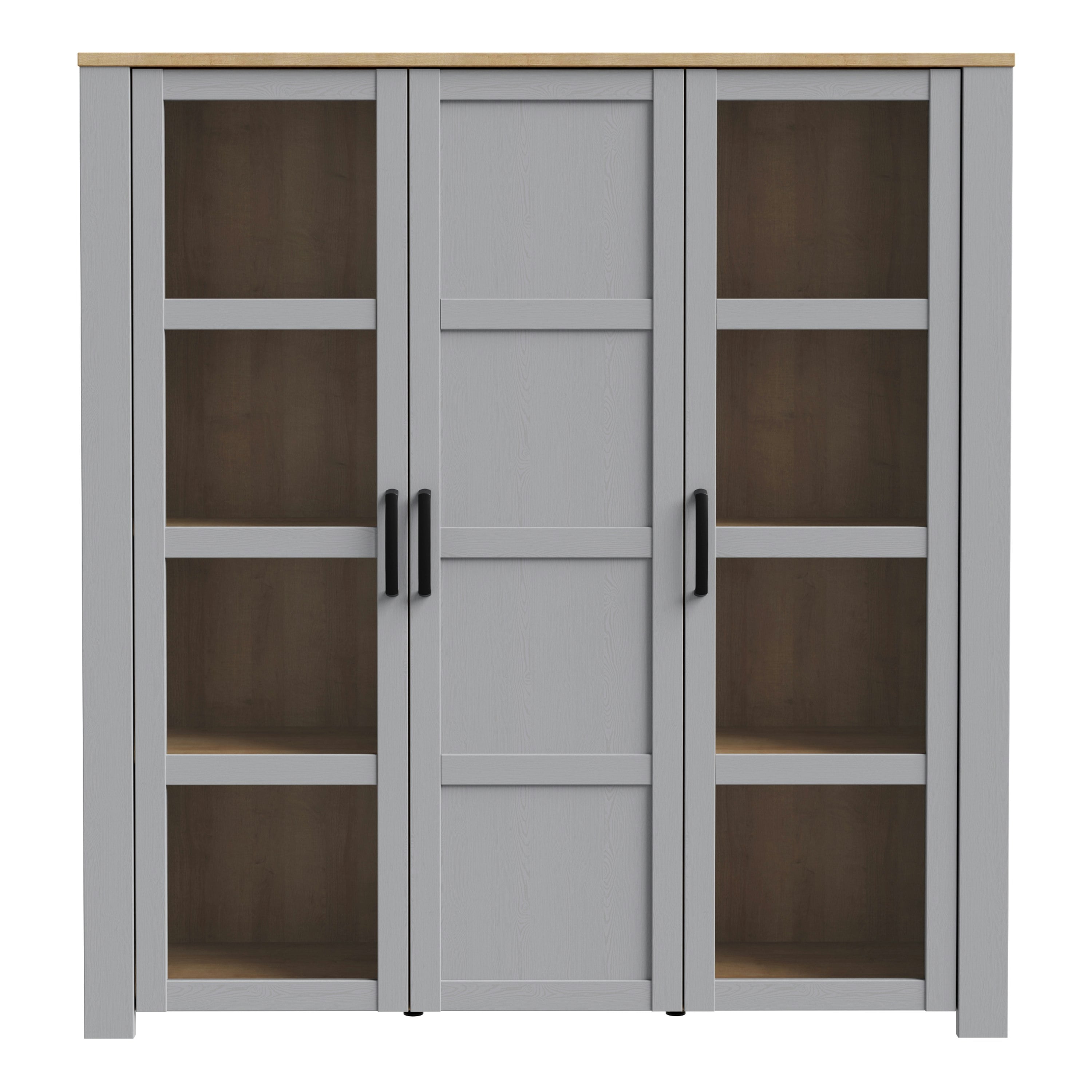 Furniture To Go Grey Bohol Large Display Cabinet Inc. 4X Led Lights In Riviera Oak/ Oak - Full Assembly Required - Riviera Oak & Oak - Matt