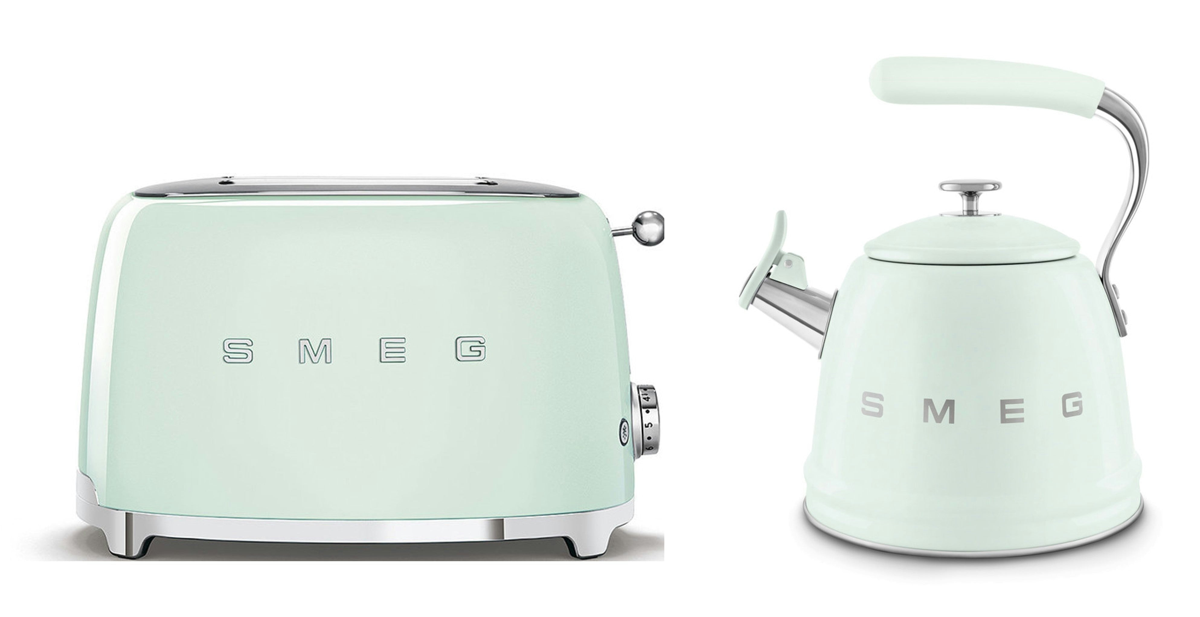 Smeg Green Retro Bundle | Wkf01 Whistling Stovetop Kettle & Tsf01 2-Slice Toaster Set - Pastel