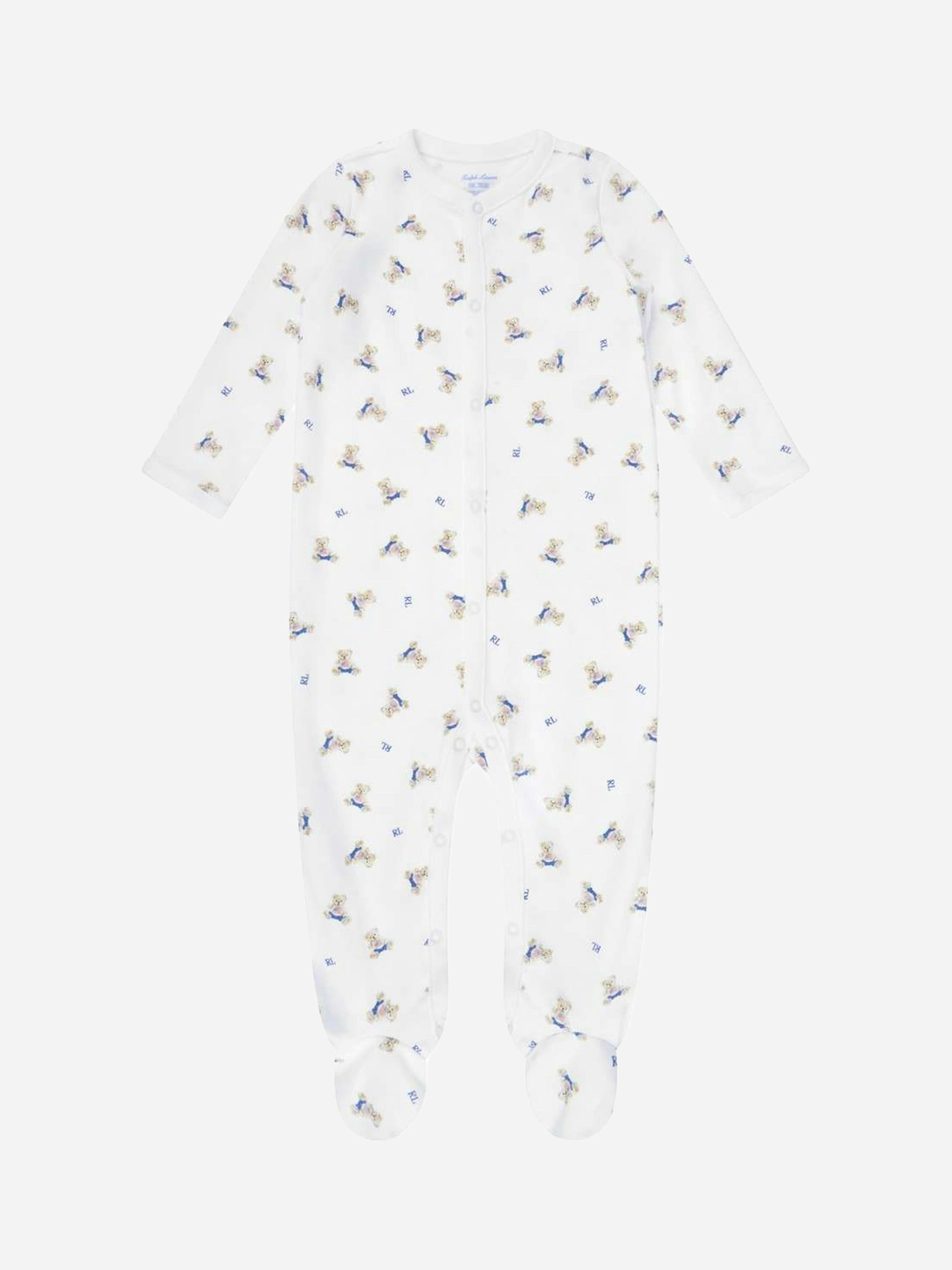 Ralph Lauren Kids Boys White Baby Bear Babygrow In - 9 Mths