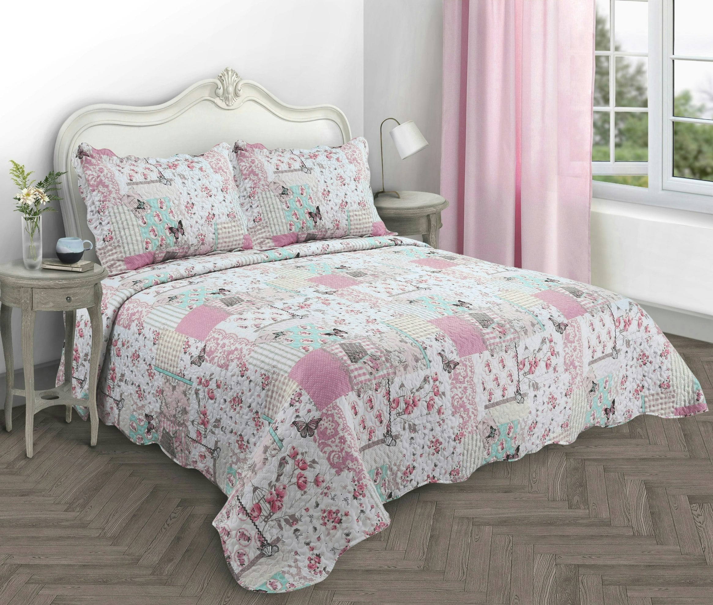 Rackhams Pink Boutique Cotton Blend Quilted Bedspread Set - King