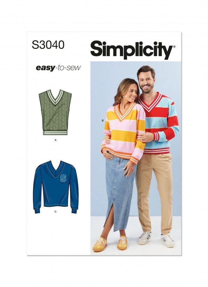 Simplicity Men's Sewing Pattern 3040, Tops, Sweaters For Wo, A (Xs-S-M-L-Xl-Xxl) - Easy - A (Xs-S-M-L-Xl-Xxl)