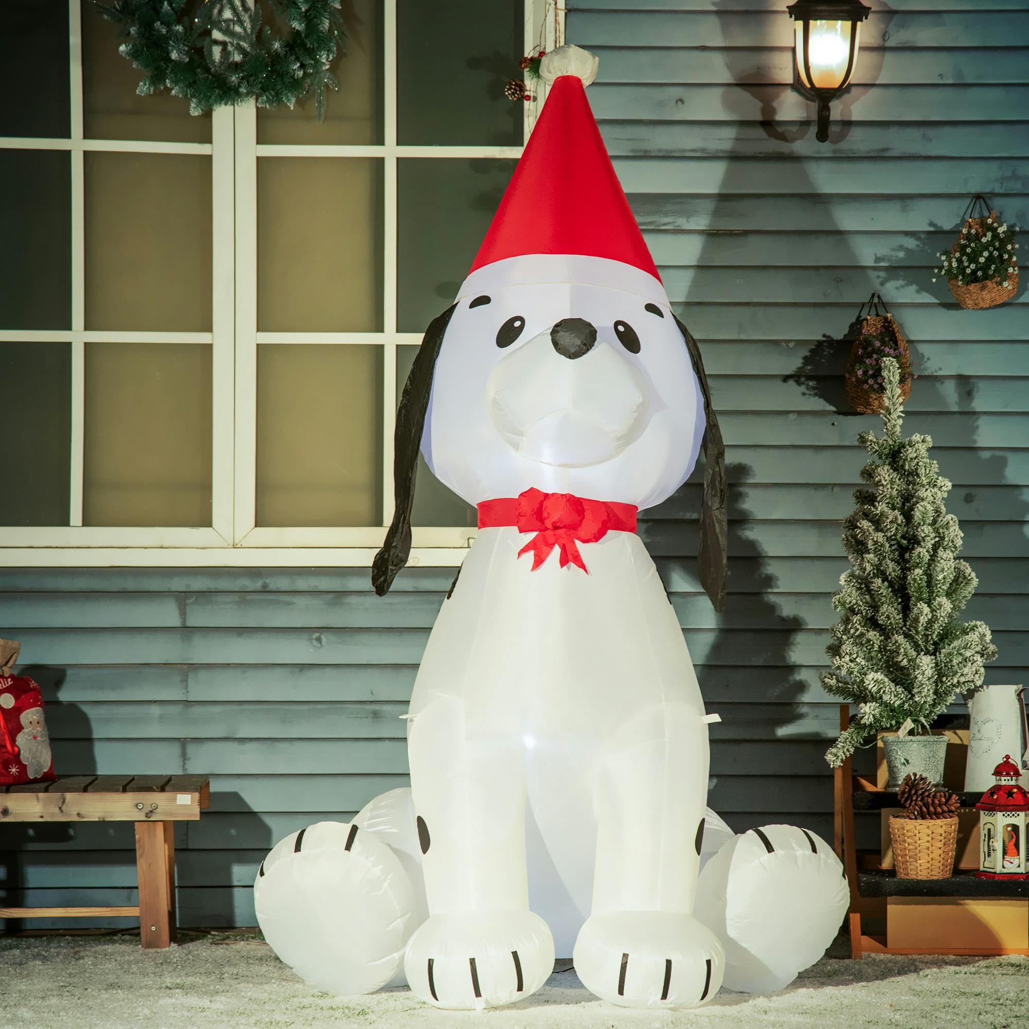 Rackhams Light 6Ft Inflatable Christmas Puppy Dog Wearing Santa Hat Built-In Led