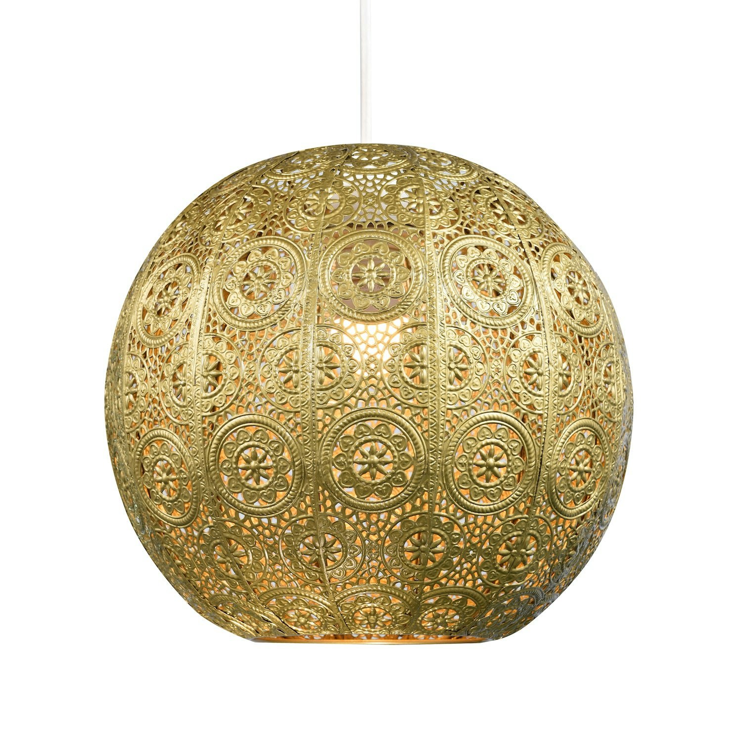 Happy Homewares Gold 30Cm Spherical Moroccan Pendant Lamp Shade In Satin Metal - Vintage Design