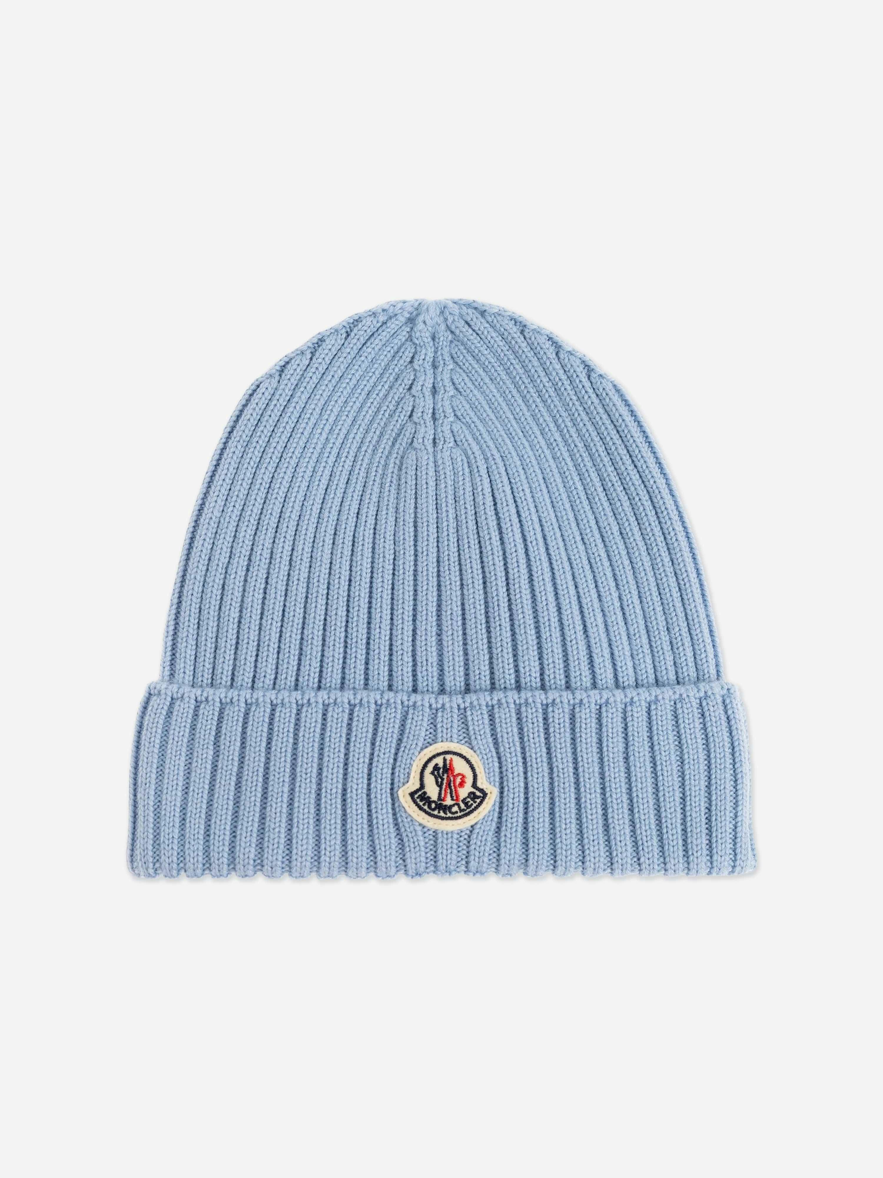 Moncler Enfant Boys Blue Wool Knit Beanie Hat In - 6 - 8 Yrs M (52-54 Cm)