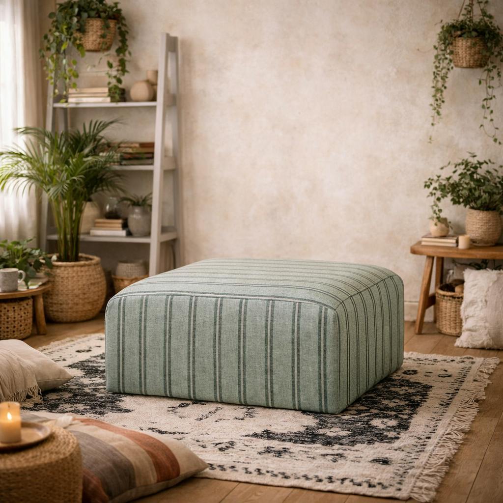 Wyld Haus Grey Malmo Stripe Upholstered Square Pouffe