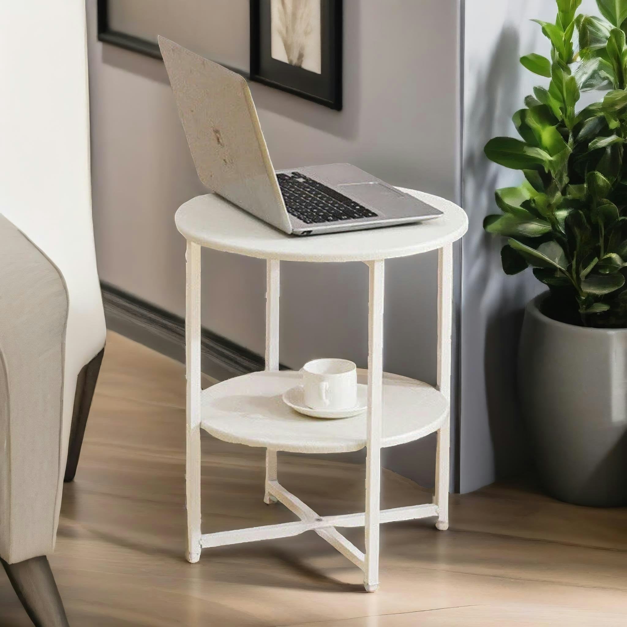 Rafaelo Mobilia White Industrial 2 Tier Round Coffee Table For Living Room